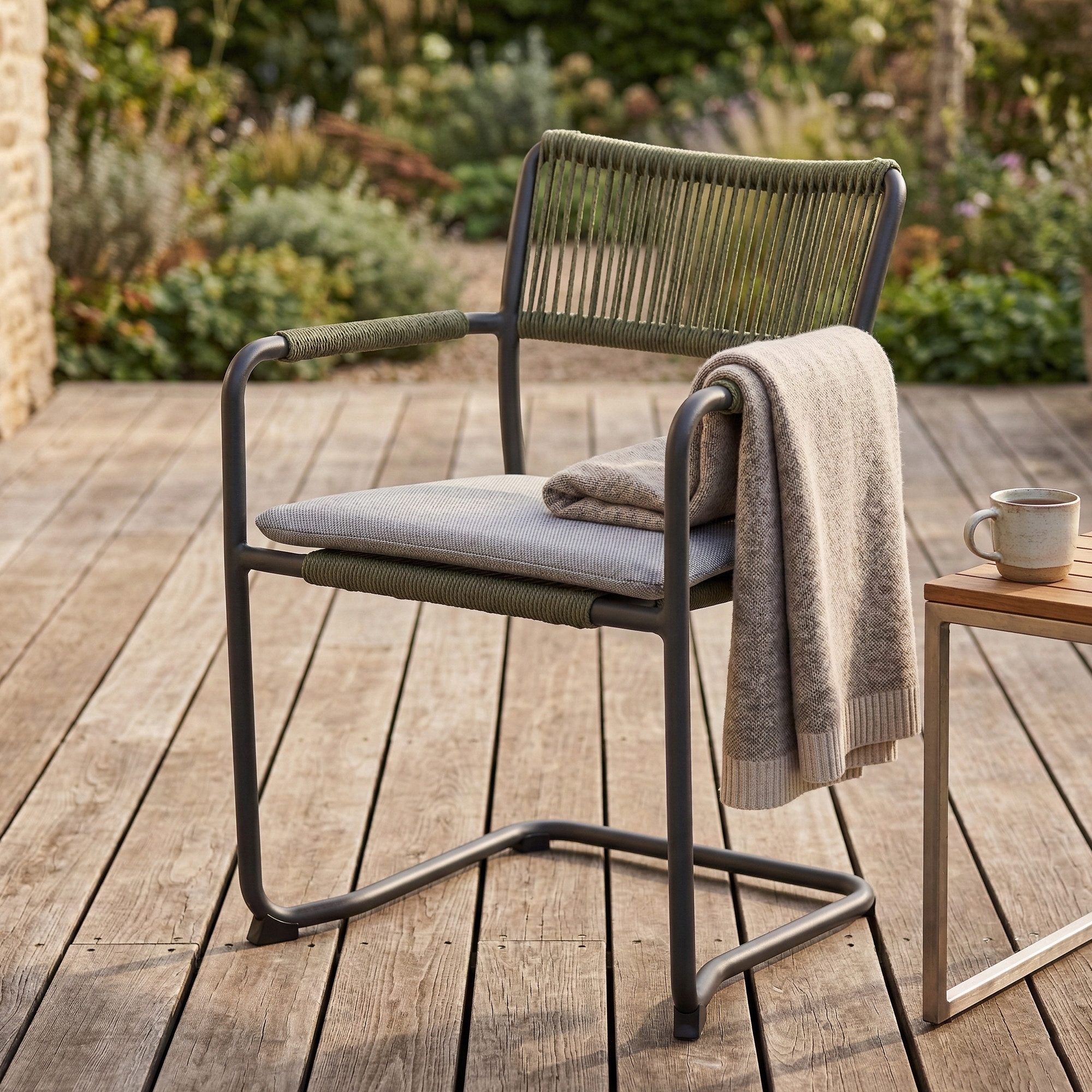 MANDALIKA Garden Gartensessel 2er Set - Dining Schwingersessel Madri Polycord Rope mit Auflage