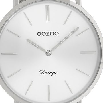 OOZOO Quarzuhr Oozoo Herren Armbanduhr silber Analog, Herrenuhr rund, groß (ca. 44mm) Edelstahlarmband, Fashion-Style