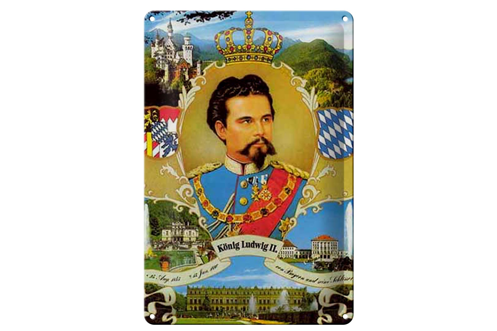 Hebold Metallschild Schild Blech 20x30cm - Made in Germany - Portrait Ludwig II König Baye