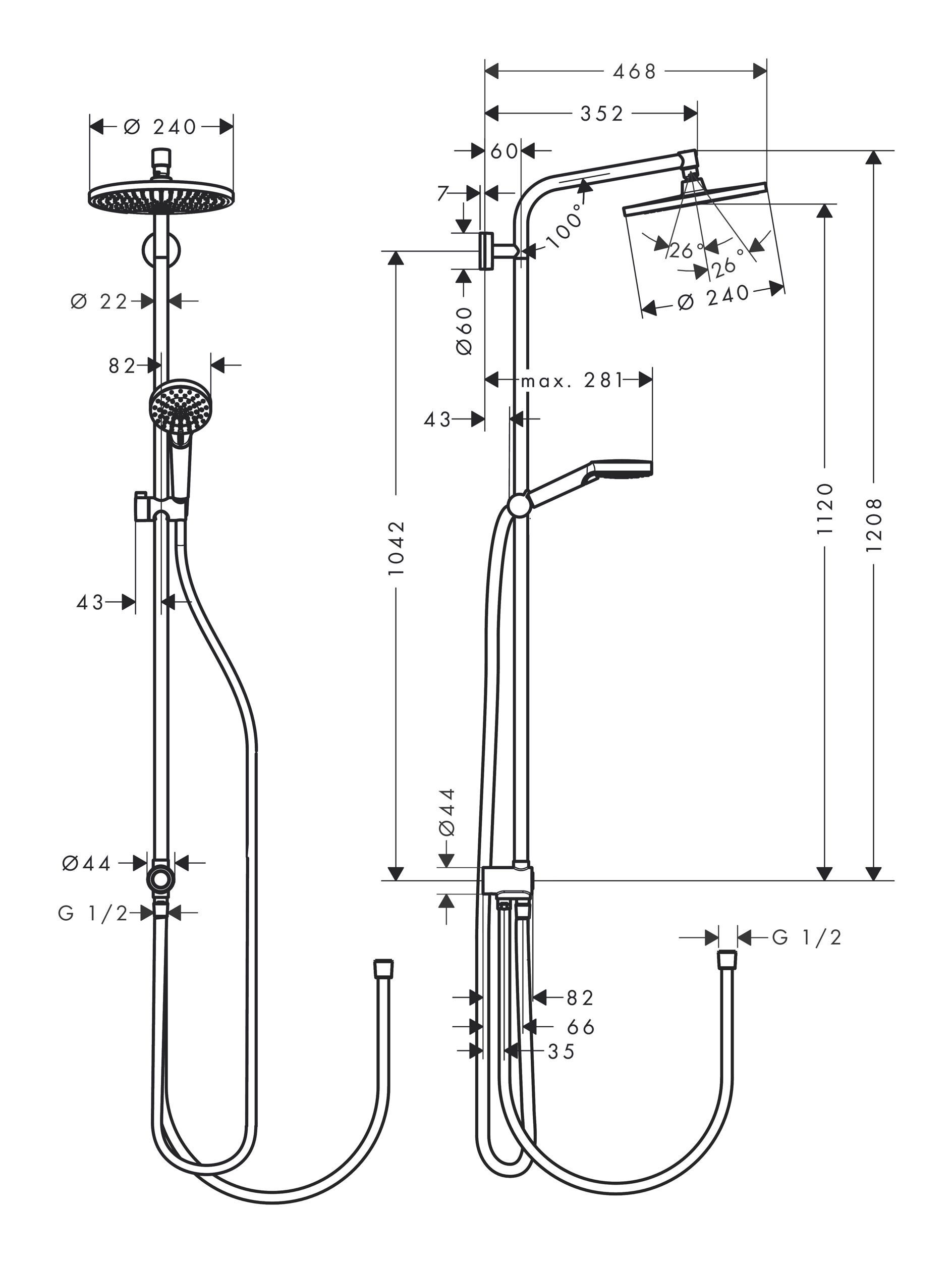 S Duschsystem - EcoSmart cm, 240 hansgrohe Höhe Reno Crometta 120.8 Showerpipe, 1jet Chrom