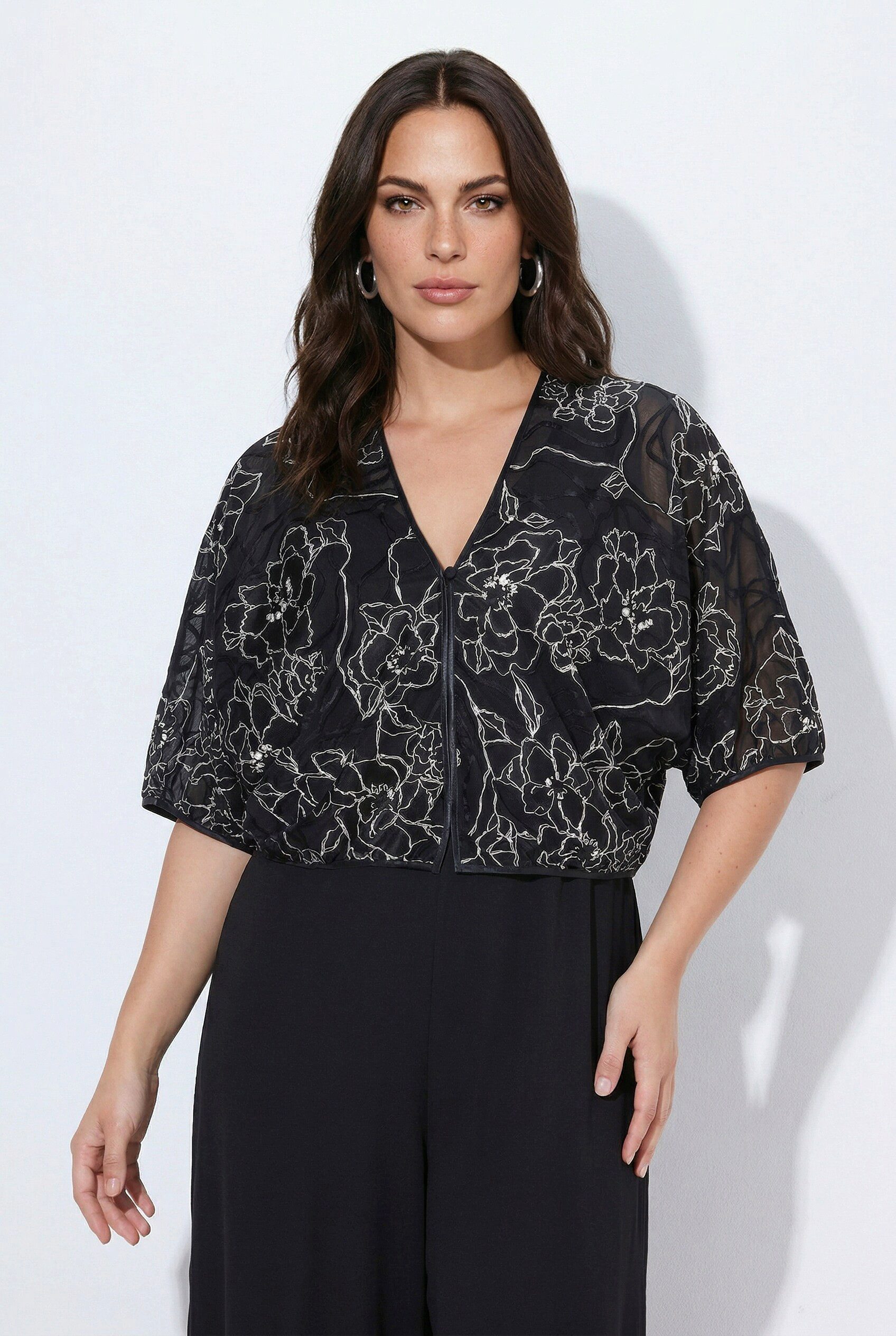 Ulla Popken Sommerjacke Bolero Seidenmix Oversized Fledermausarm