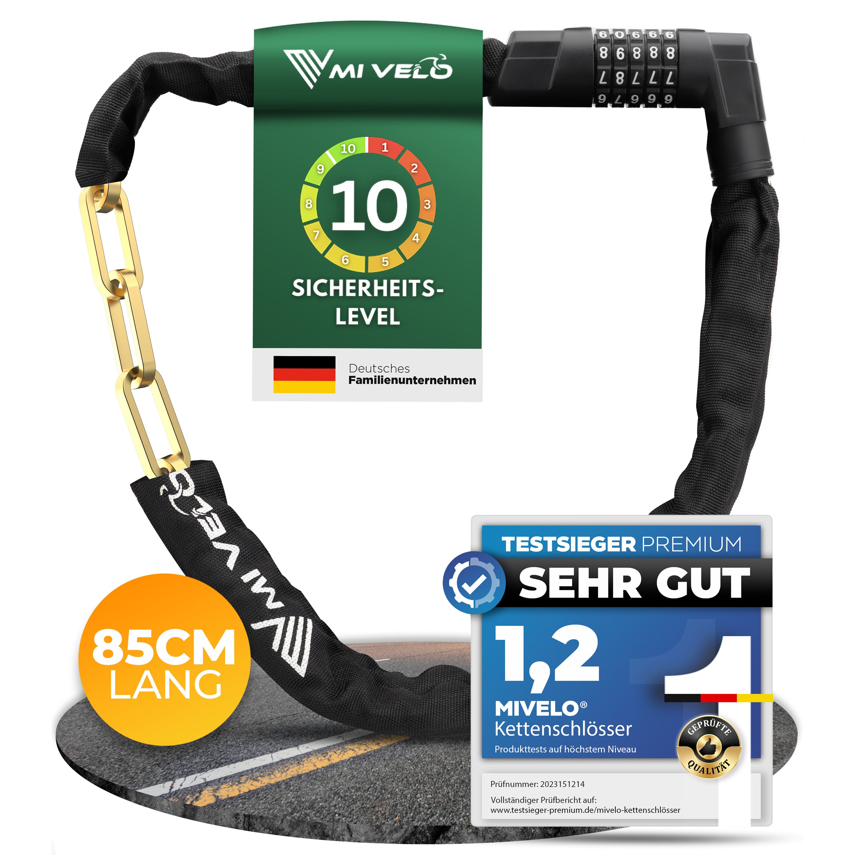 MIVELO Kettenschloss MIVELO FAHRRADSCHLOSS mit Zahlencode 85 cm Fahrrad Schloss, Vierkantstahl