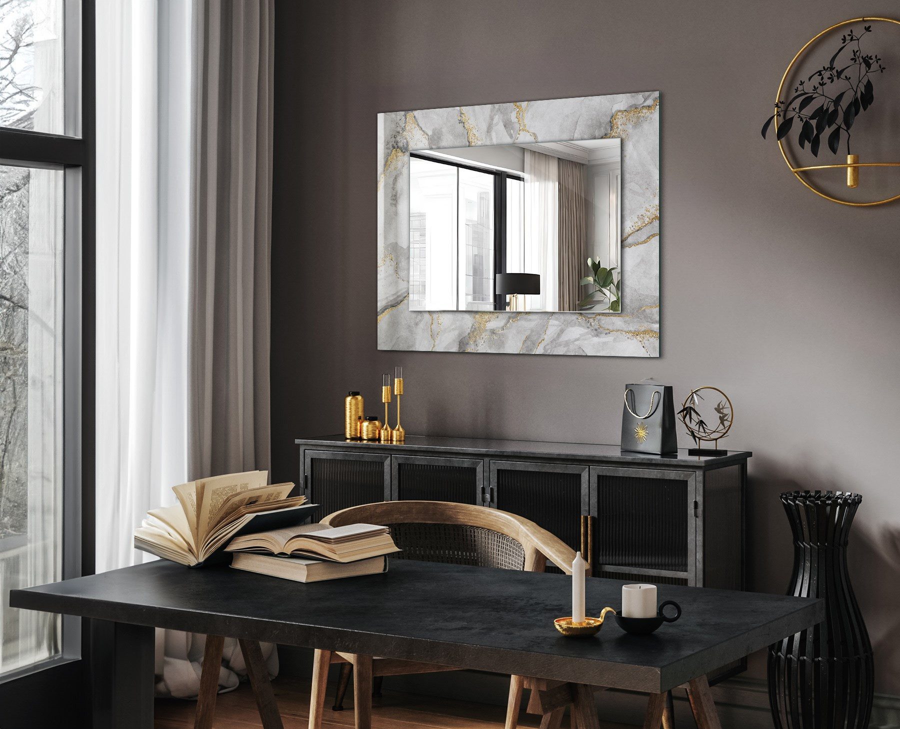 Tulup Dekospiegel Modern Spiegel mit Aufdruck, Hängespiegel, Wandspiegel Deko Badspiegel, Rechteckig