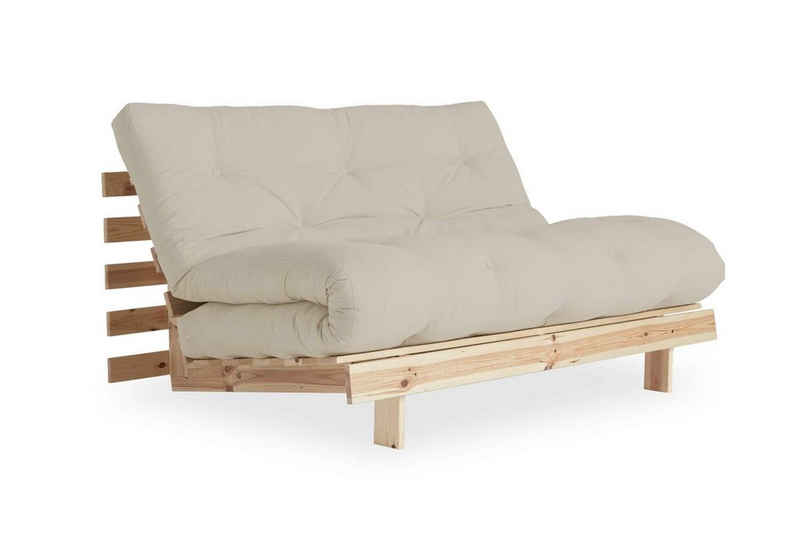 Karup Design 2-Sitzer Schlafsofa ROOTS 140 cm Sofa Gestell Kiefer Massivholz Bezug Beige