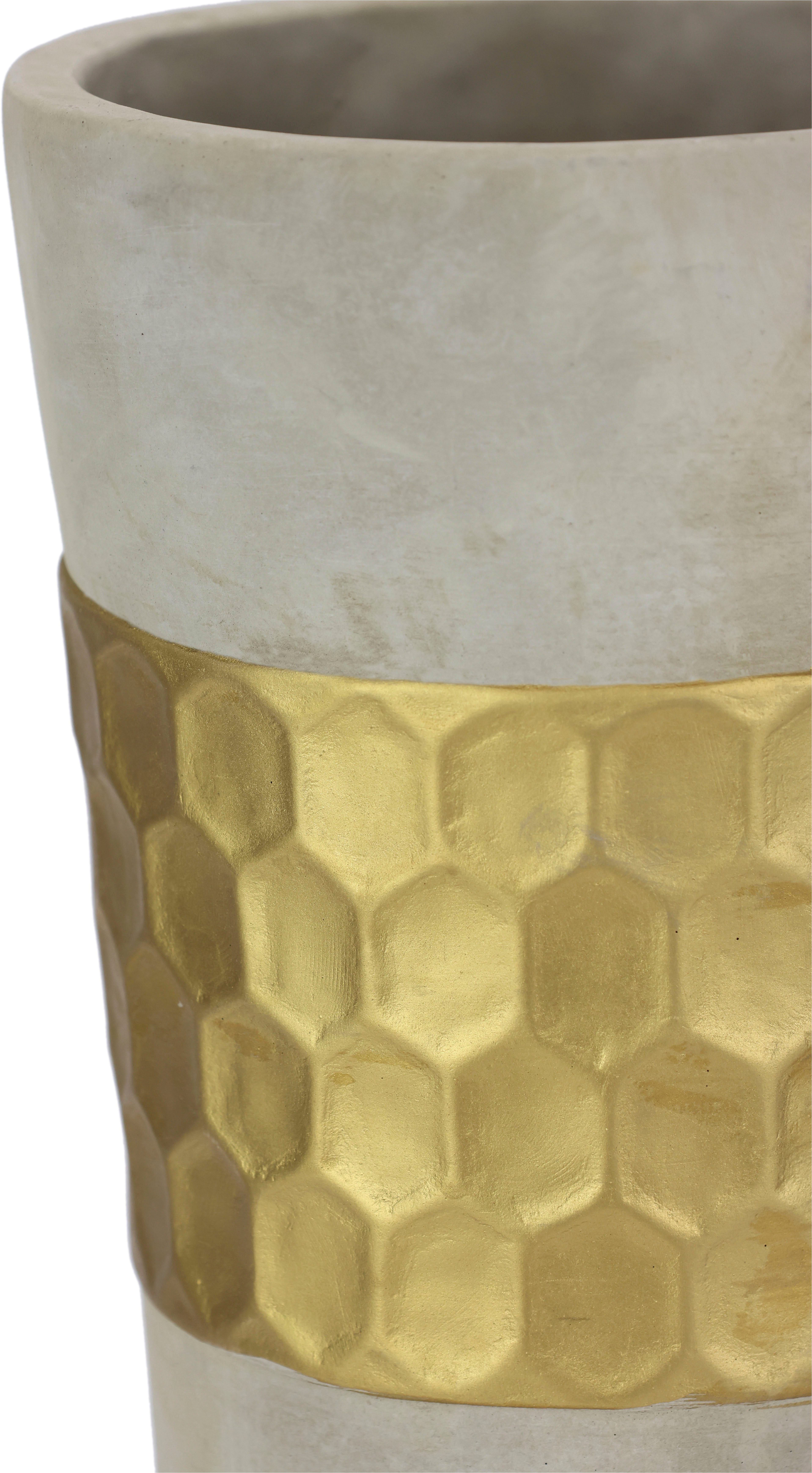 I.GE.A. Dekovase Goldverzierte Blumenvase (1 St), Vase Zylindervase mit goldener Struktur grau gold Betonoptik Tischvase
