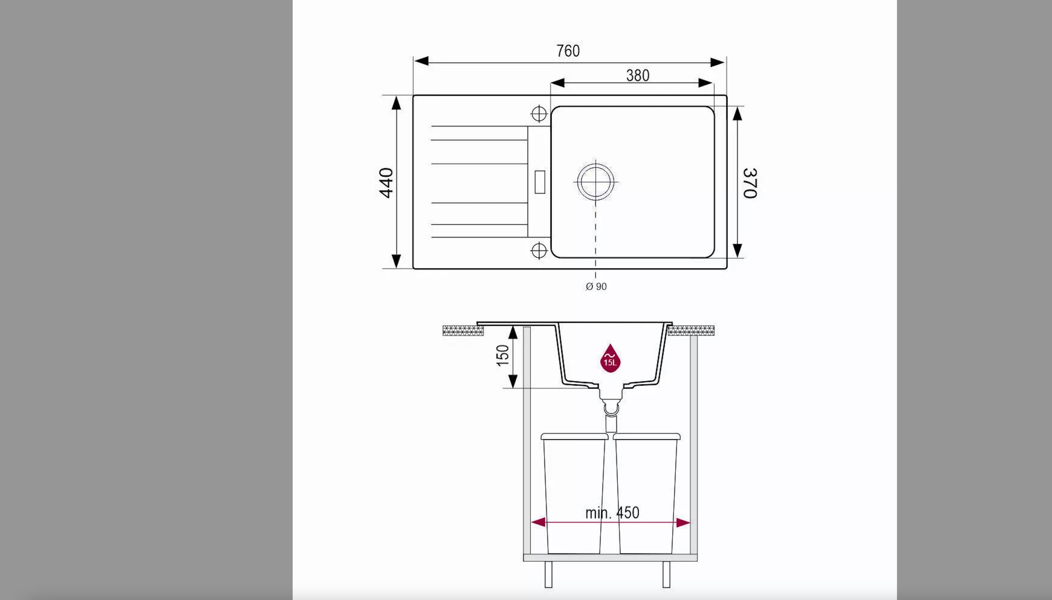 Homeline Granitspüle London Granitspüle Schwarz Weiß Beige Grau Küchenspüle Siphon 76x44, Eckig, 76/43 cm, Wecken, kann rechts und links eingebaut werden., (Granitspüle, 2 St., Inklusiv Ablaufgarnitur)