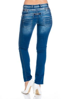 Cipo & Baxx Straight-Jeans Damen Jeans Hose mit extravagantem Design 3 Möglichkeiten einen Gürtel zu tragen