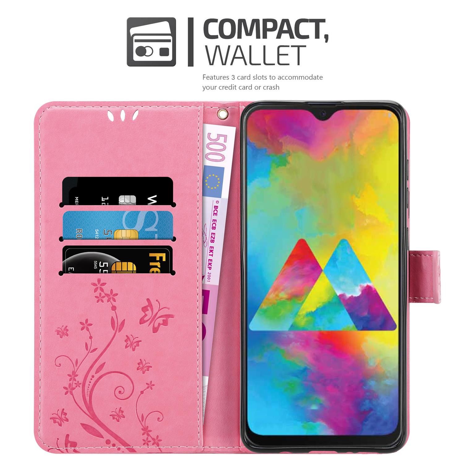 Cadorabo Handyhülle für Samsung Galaxy M21 / M30s Hülle Samsung Galaxy M21 / M30s, Hülle Schutzhülle Blumen Flower mit Standfunktion Kartenfach Magnet