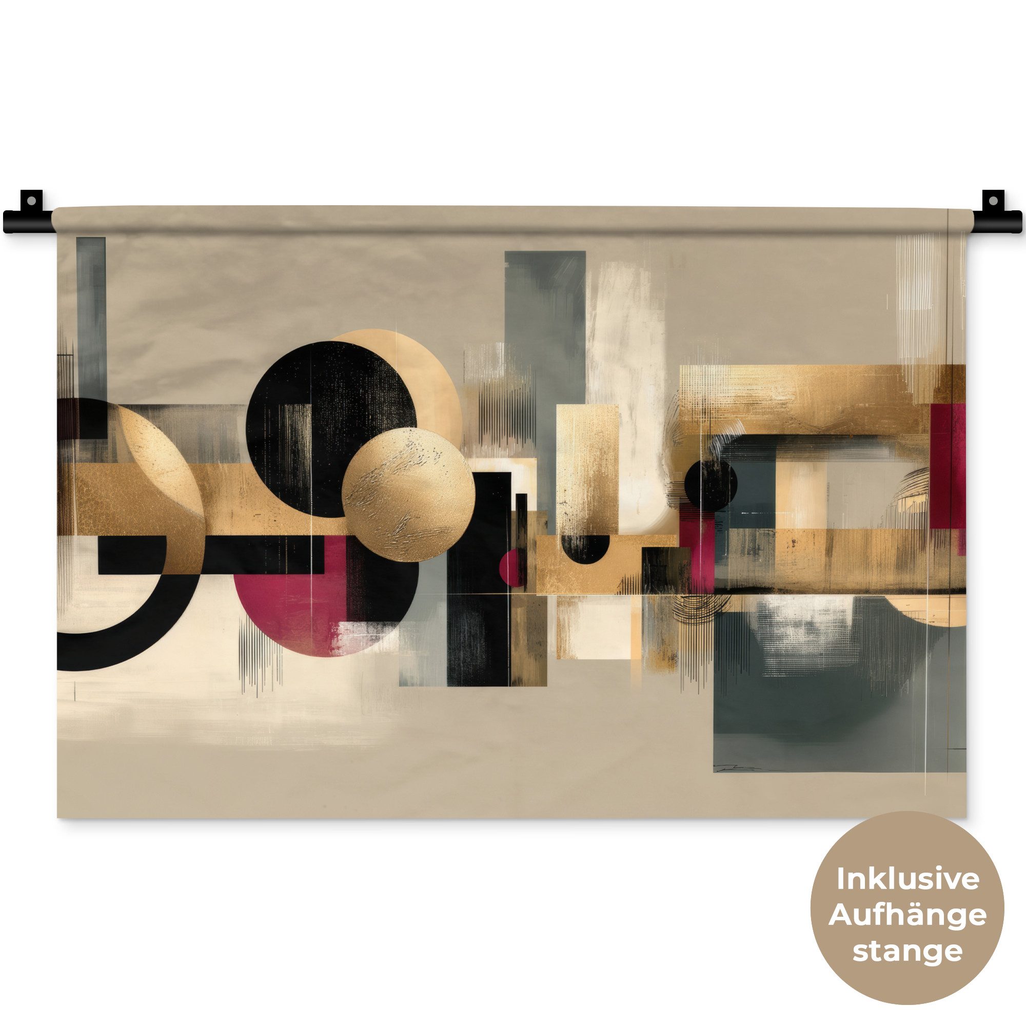 MuchoWow Wandteppich Abstrakt - Formen - Beige - Texturen, Rechteckig, Höhe: 3 mm, Wandteppich für Wohnzimmer, Schlafzimmer, 60x40 cm