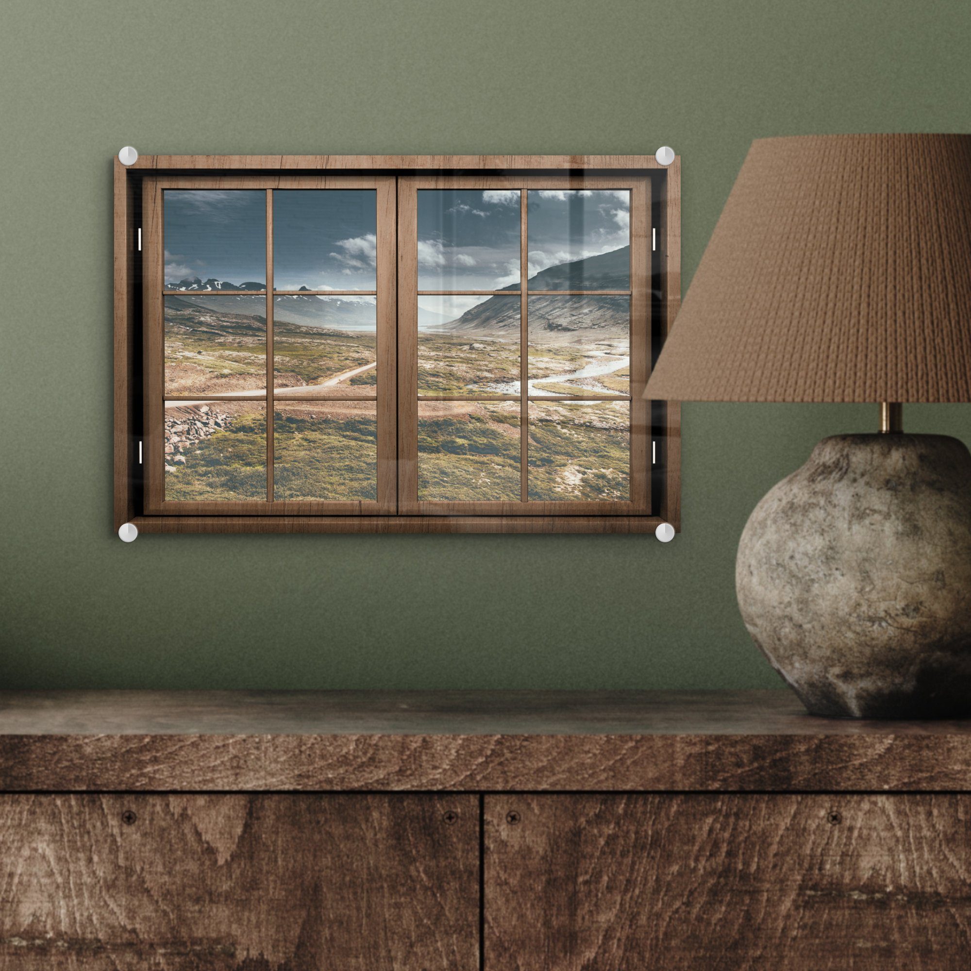 Foto Acrylglasbild - - Aussicht - Bilder Weg, Wanddekoration Glasbilder Berg auf auf - St), (1 - Glas Wandbild Glas MuchoWow