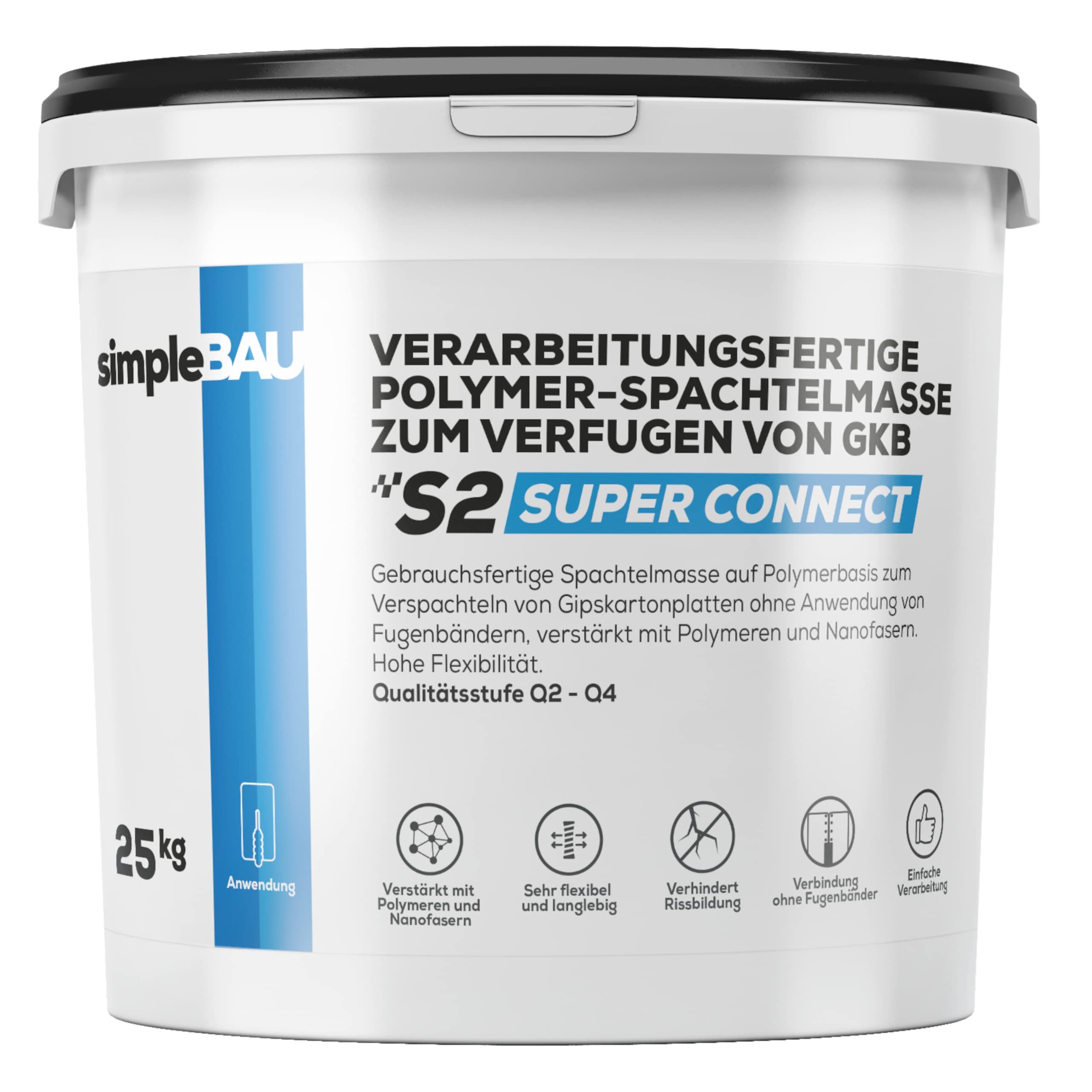 simpleBAU Dichtstoff Weiß Innen 25kg, Polymerbasierte Fertigspachtel für Gipskartonplatten