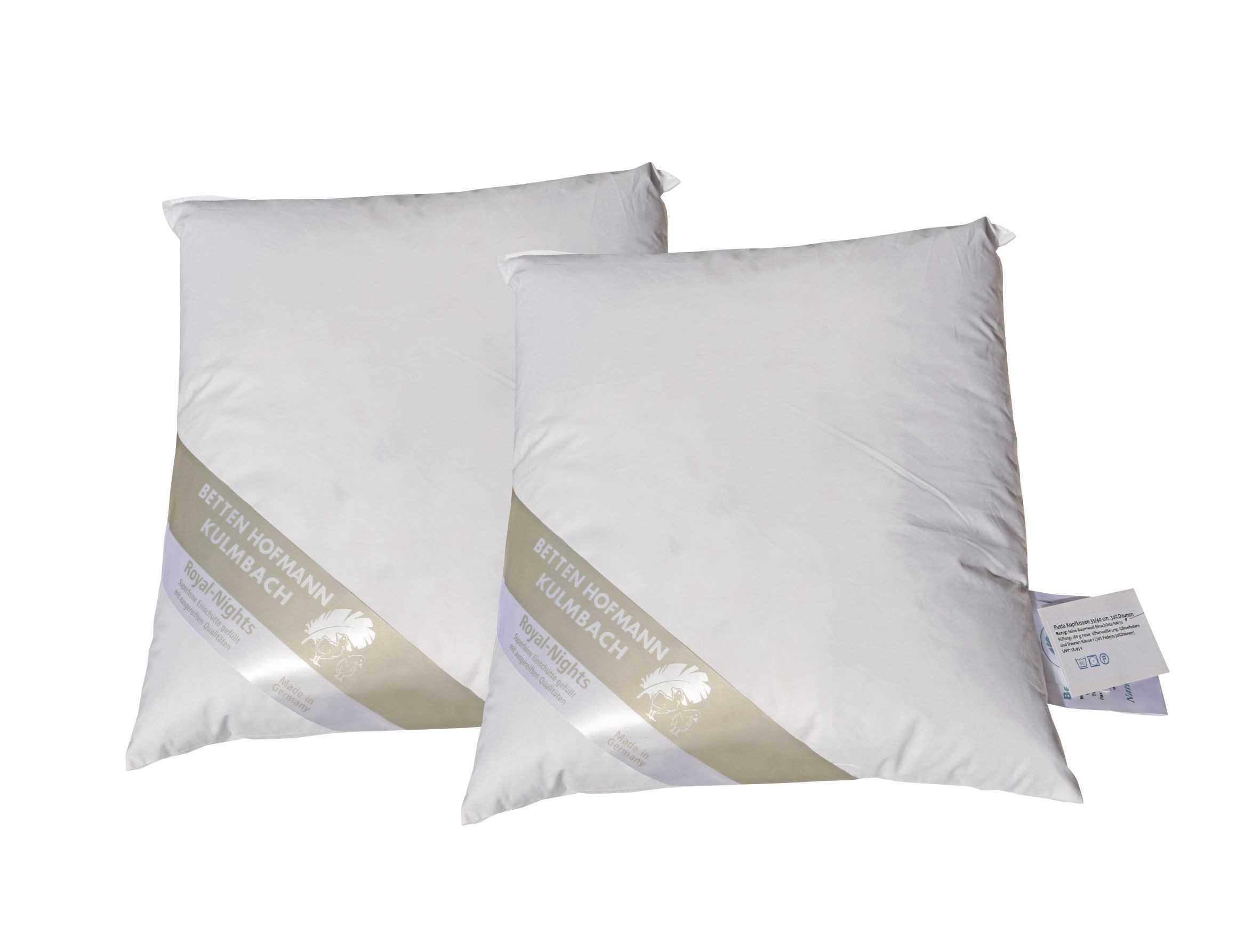 Betten Hofmann Kopfkissen 2 Stück Betten Hofmann Nackenkissen 35x40 cm Kuschelkissen 30% Daunen, Füllung: 70% Federn, 30% Daunen, Bezug: 100% Baumwolle, Seitenschläfer, Rückenschläfer, 2-tlg., Nackenkissen im Doppelpack, hergestellt in Deutschland
