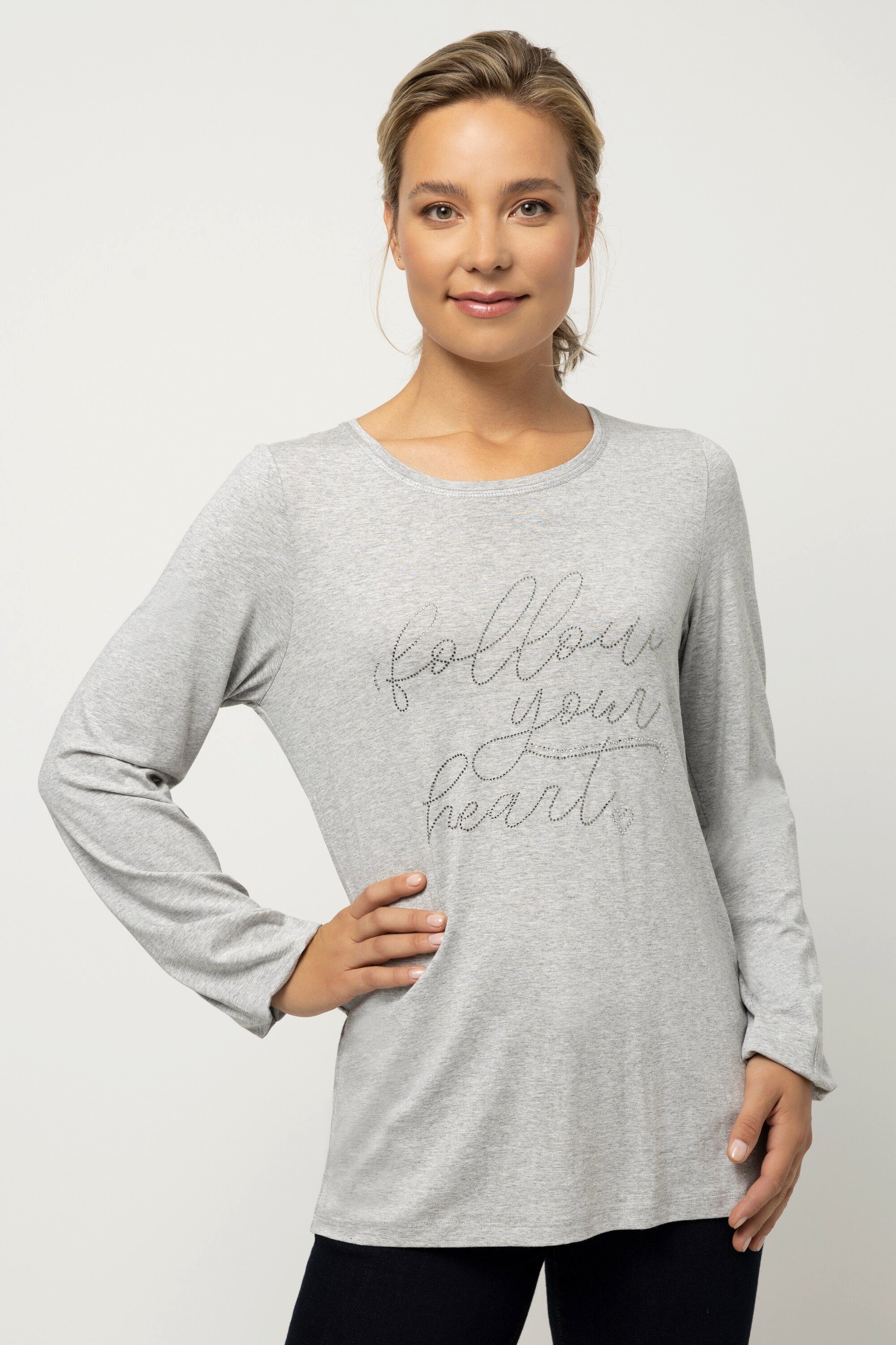 Gina Laura Rundhalsshirt Shirt Identity Schriftmotiv Ziersteine Halbarm