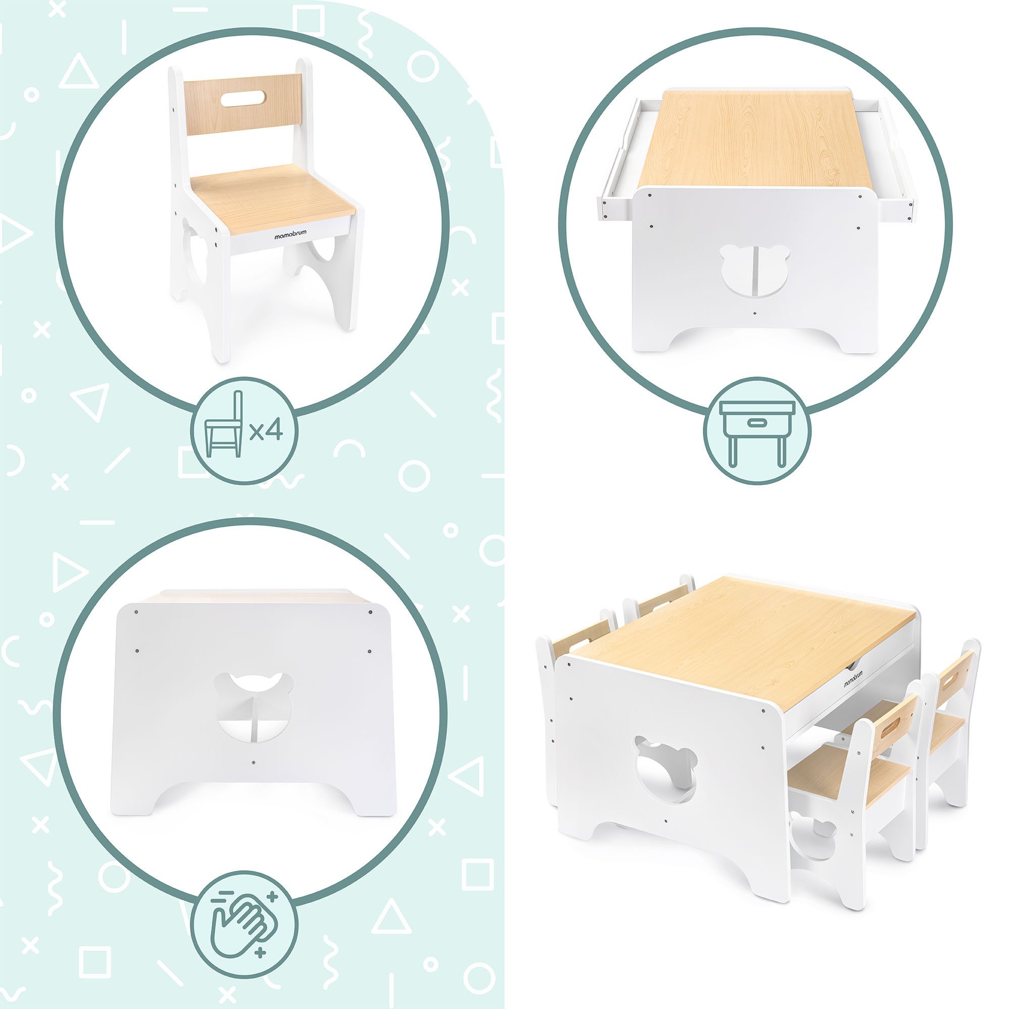 Mamabrum Kinderstuhl Mamabrum Kindertisch Set mit 4 Stühlen Holz weiß – Bild 4 von 5