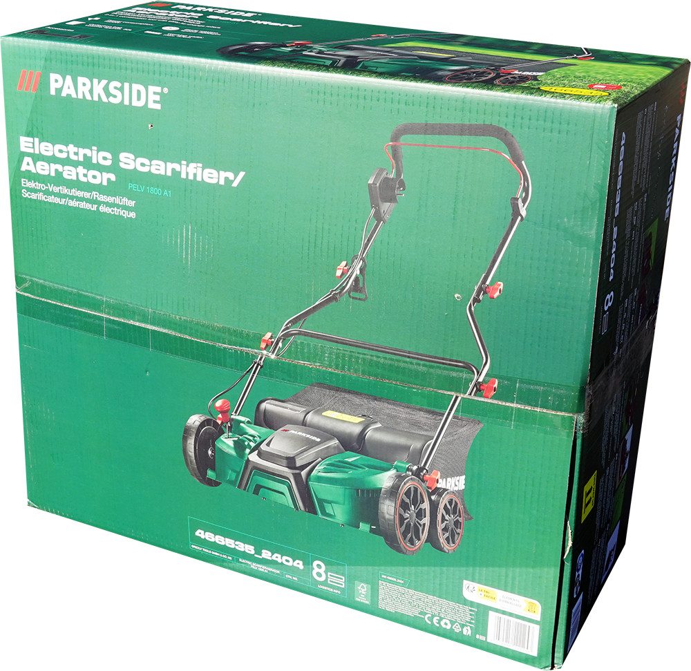 Parkside Elektro-Vertikutierer / Lüfter 2-in-1 Elektro-Vertikutierer & Rasenlüfter PELV 1800, 1800 W, Zentrale 4-Stufen-Tiefeneinstellung