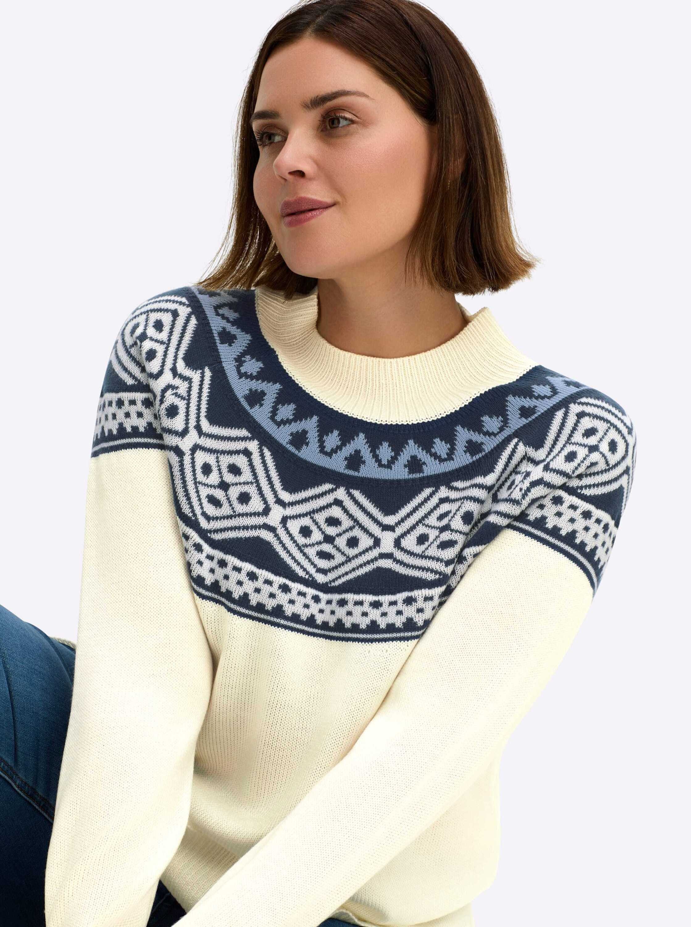 Sieh an! Strickpullover Longpullover Langarm Jacquard, Jersey
