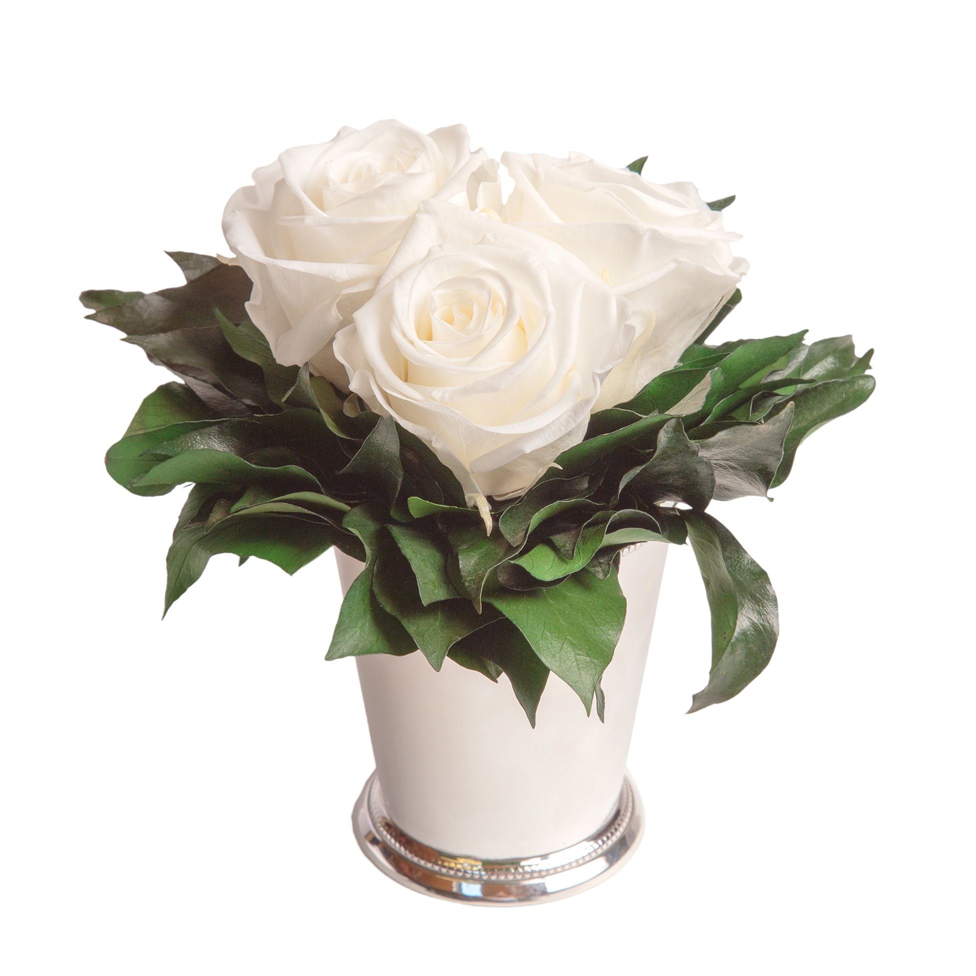 Heidelberg, silberfarbene SCHULZ bis haltbar Rosen Rose Weiß cm, Kunstorchidee Jahre Blumenstrauß Deko Höhe Infinity 3 zu ROSEMARIE Vase 15 Wohnzimmer 3 Rose,