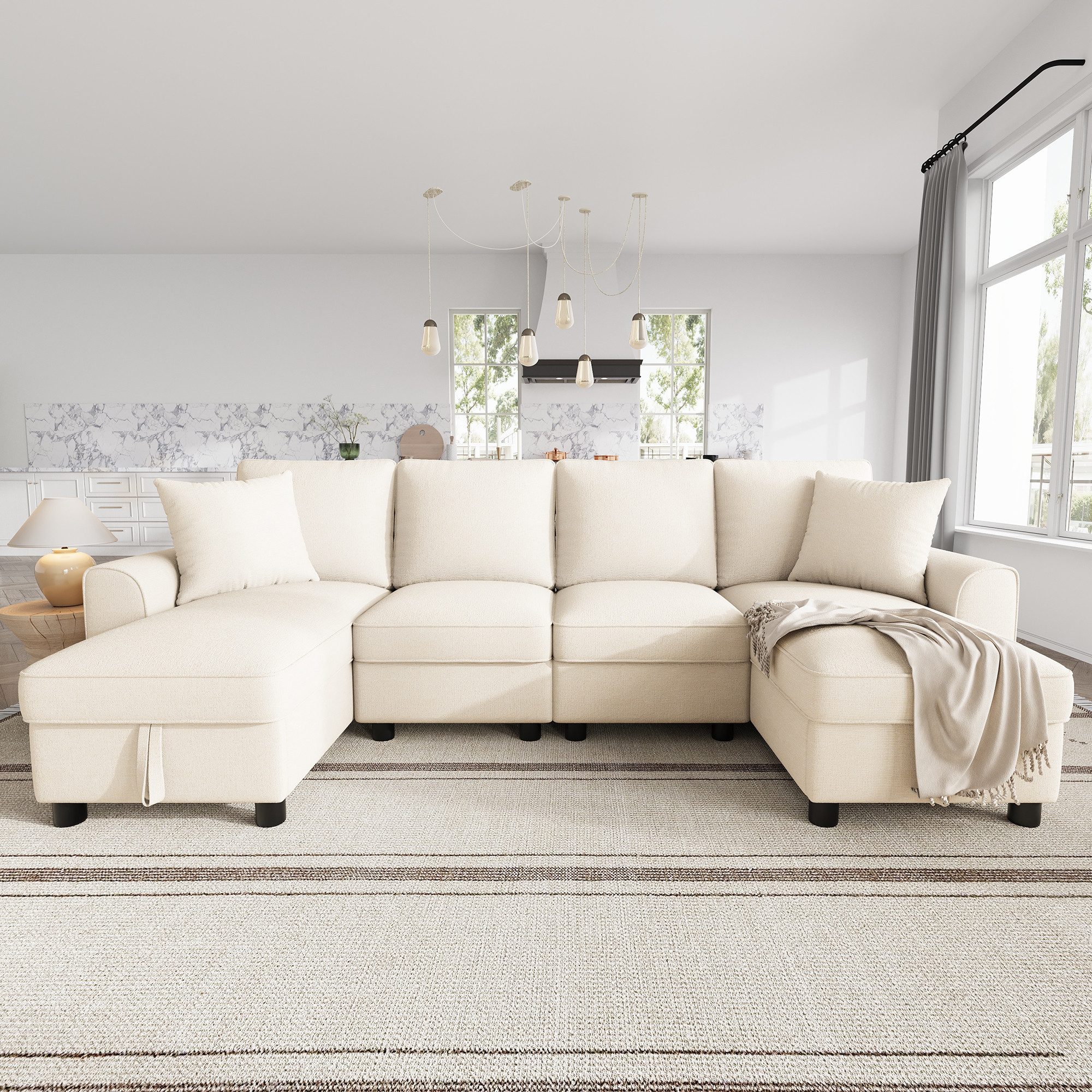 Ulife Sofa Modular-Ecksofa mit Stauraum in der Chaiselongue, multifunktional, U-Form Modell mit 2-Sitzer + zwei Chaiselongues, 280 × 137 × 84 cm