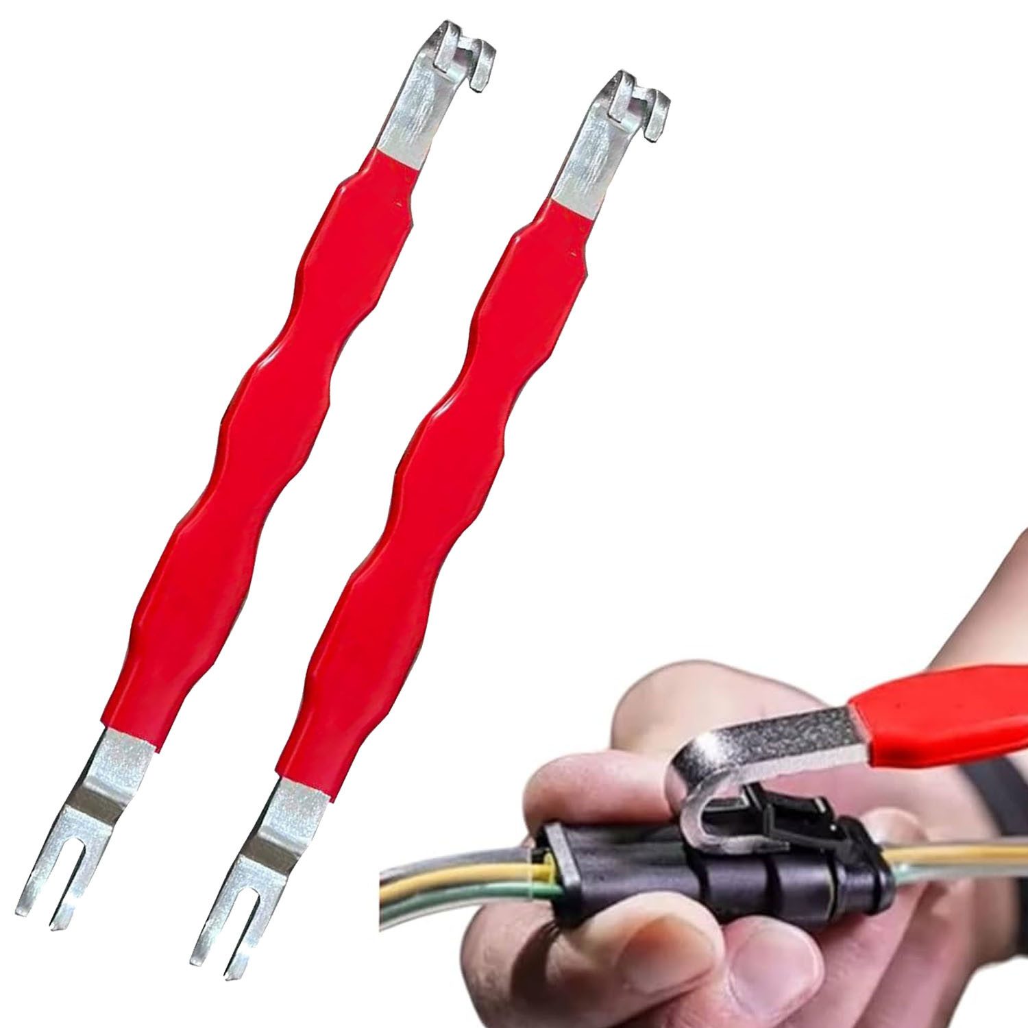 PRIISF Kabelverbinder-Sortiment 2pcs Kfz Elektroklemmen Stecker Trenner Entfernungswerkzeug Universell, Elektrische Steckverbinder-Trennwerkzeuge, Kfz-Trennzug, Elektriker- und Mechanikerwerkzeug Elektrostecker-Entfernungsset, für Autoreparaturen, Kabelbaum-Entriegelung