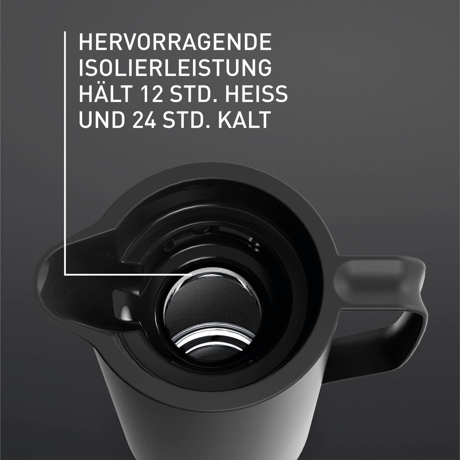 Emsa Isolierkanne Motiva in modernem Design, 100% auslaufsicher, Made in Germany, 1 l, (doppelwandiger Glasisolierkolben, bis zu 12h warm/24h kalt), Quick-Press – Bild 4 von 5