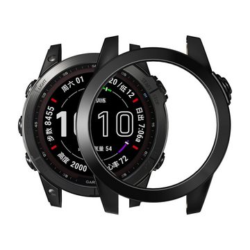 kwmobile Smartwatch-Hülle Schutzhülle für Garmin Fenix 7X, Fitness Tracker Silikon Hülle - Gehäuse Abdeckung Cover Schwarz Silber
