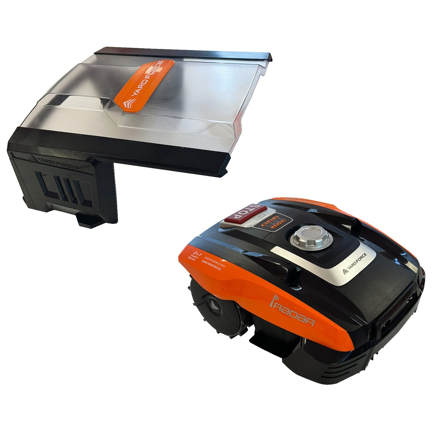 Yardforce Rasenmähroboter Compact 300RBS & AR SH02-EU, plus Mähroboter-Garage