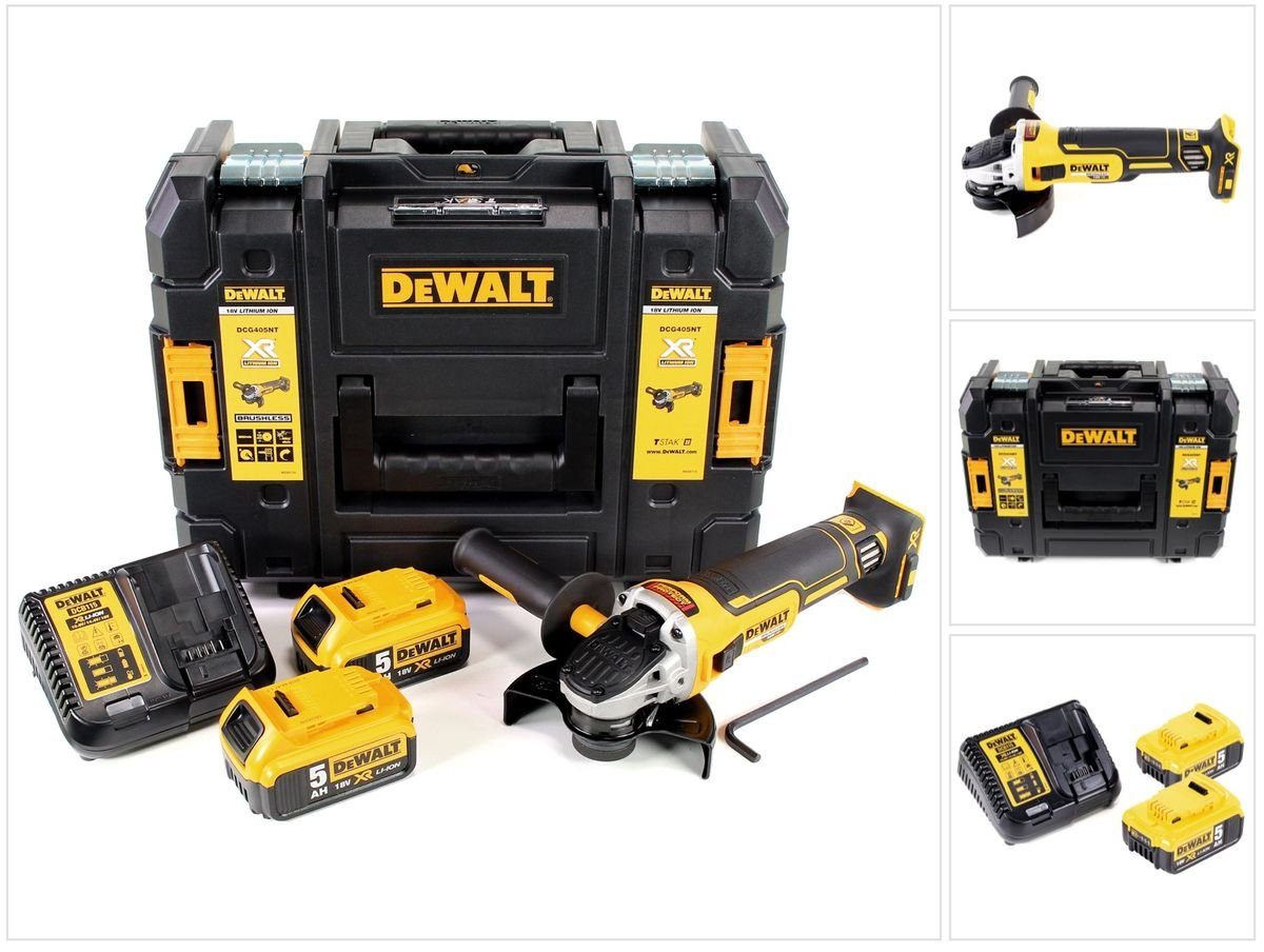 DeWalt Winkelschleifer DCG 405 P2 Akku Winkelschleifer 18V 125mm Brushless + 2x Akku 5,0Ah +