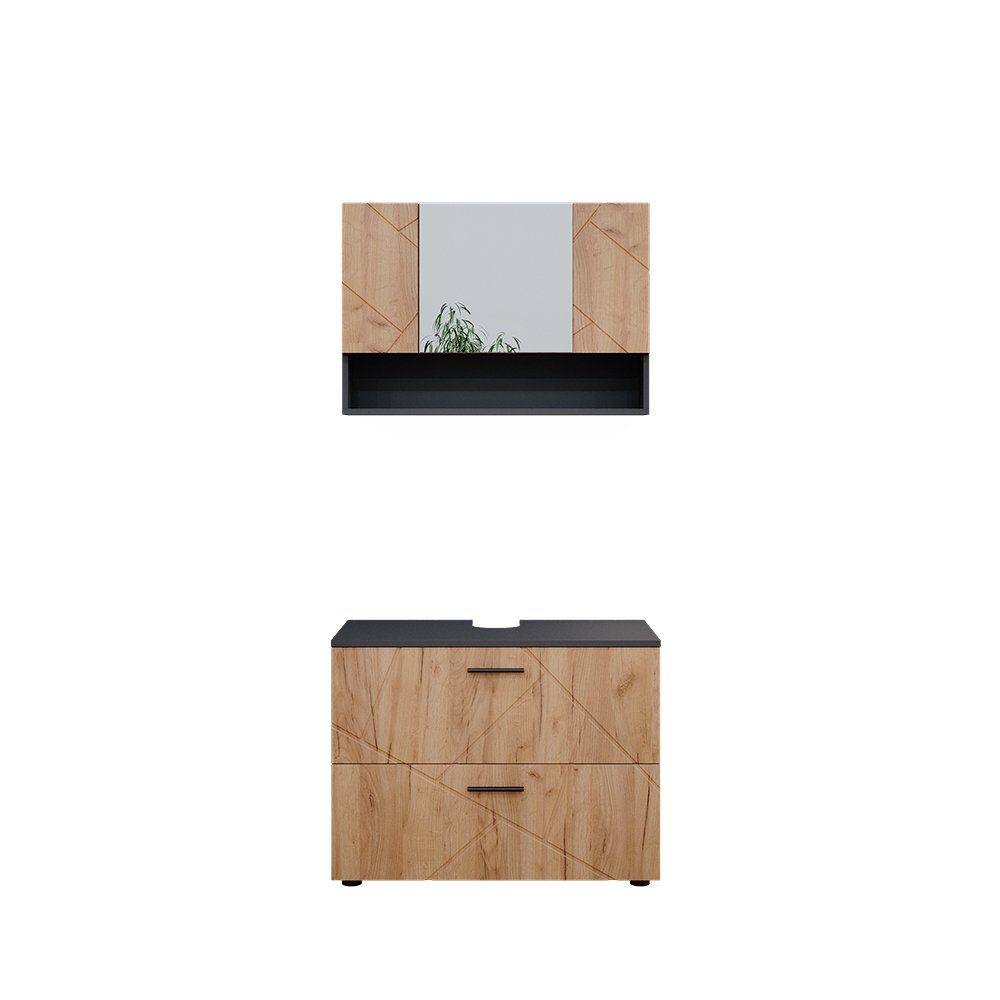 Vicco Badmöbel-Set Irma, Anthrazit/Eiche, 2 Teile, günstig online kaufen