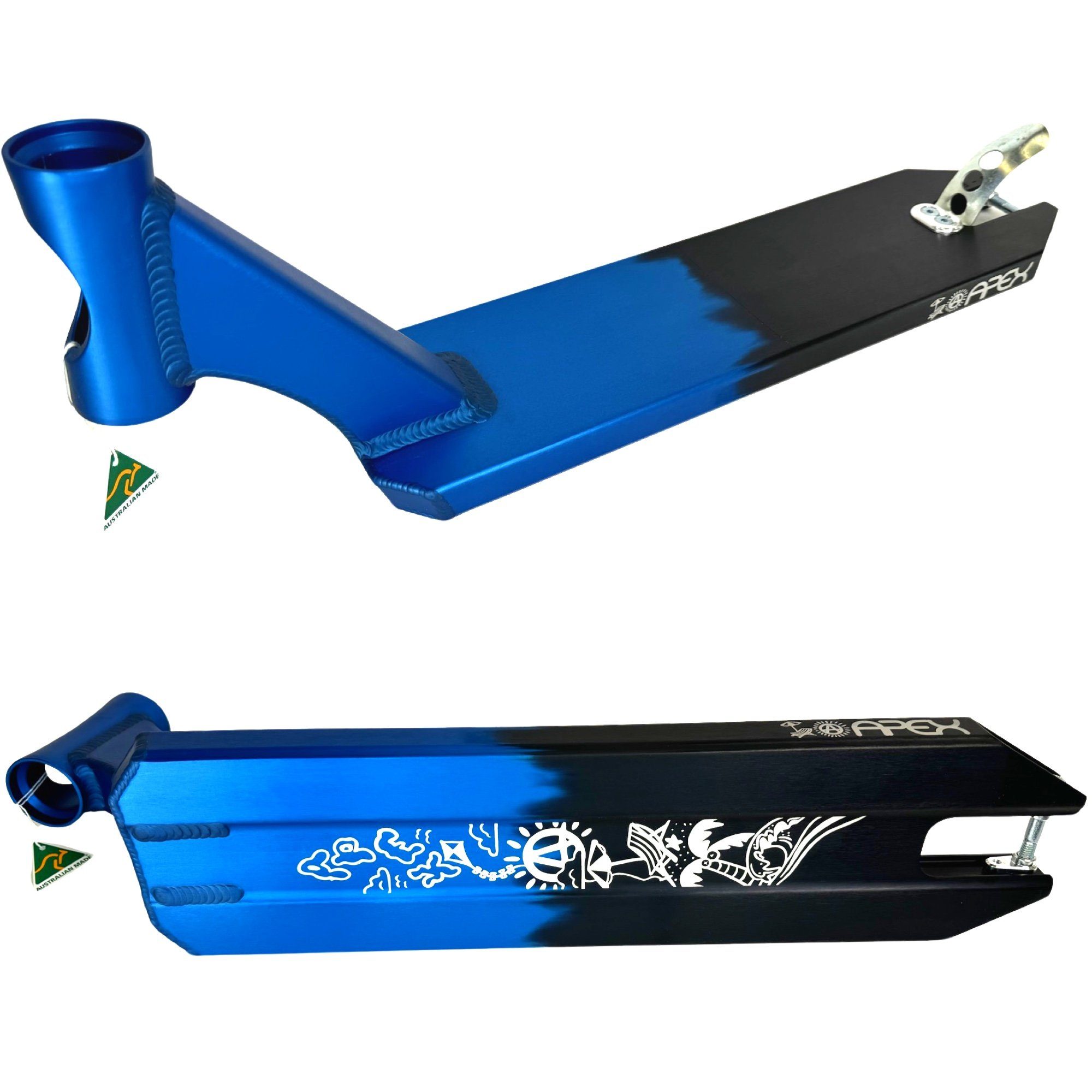 Apex Stuntscooter Apex Pro Stunt-Scooter Deck 580 (49cm) blau / schwarz 5''Lifes A Beach