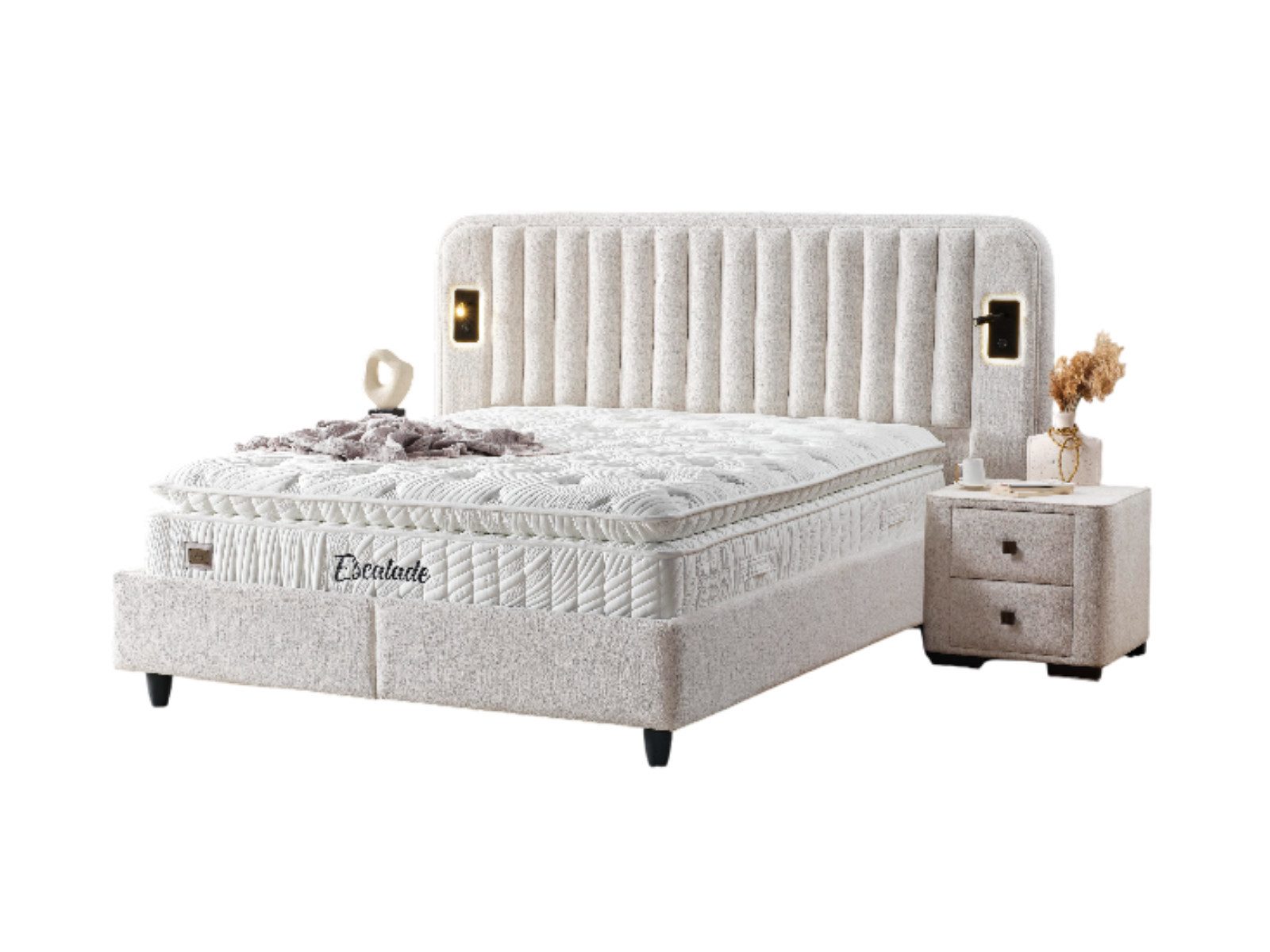 Villa Möbel Boxspringbett Escalade (Bett Set (mit Matratze), Liegefläche 150x200), Bettkasten mit XXL Stauraum und Gasdruckfedern für einfache Handhabung