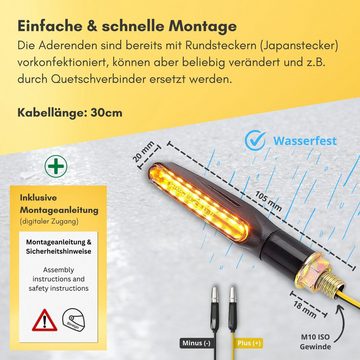 Binego Blinker LED Motorrad E Geprüft Mini mit Lauflicht Universell, Lauflicht Blinker, LED fest integriert, Gelb, StVZO konform