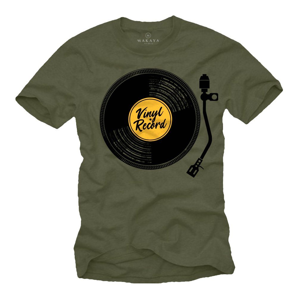 MAKAYA T-Shirt Herren Vintage Schallplatte Hip Hop Musik Retro Rap Motiv Männer mit Druck