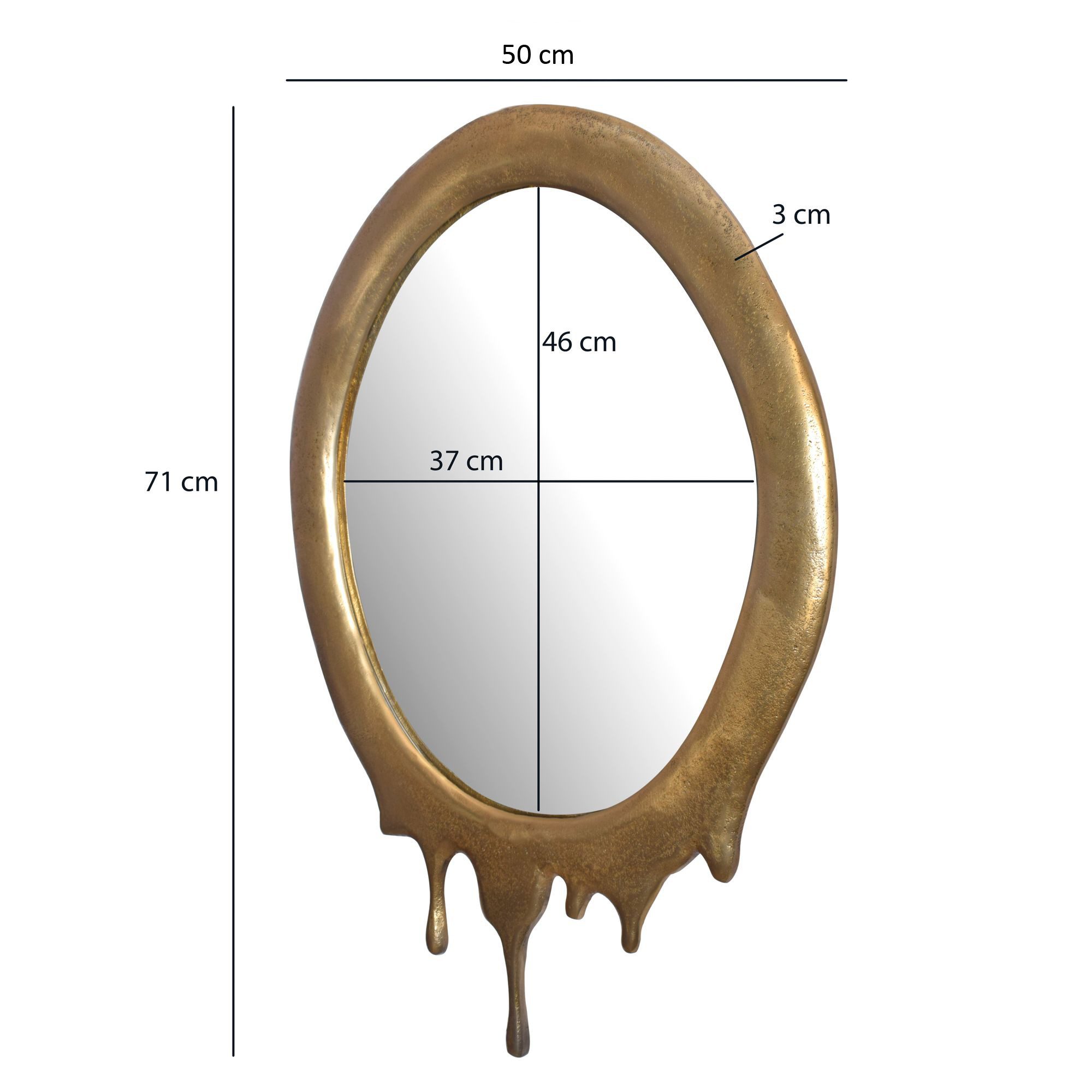FINEBUY Wandspiegel Flurspiegel Oval Metall 50x71 cm Spiegel Flur Hängespiegel FB103300 (Dekospiegel Wand Oval, Gold Metall 50x71 cm), Flurspiegel Garderobenspiegel, Hängespiegel Modern