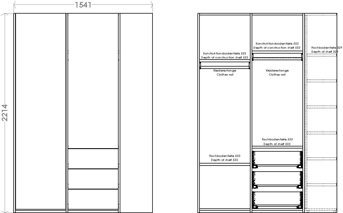 Schrankteil Variante kleinen 3 Plus rechten weiß Modular Kleiderschrank 2 im | weiß LIVING Schubladen SMALL Müller inklusive