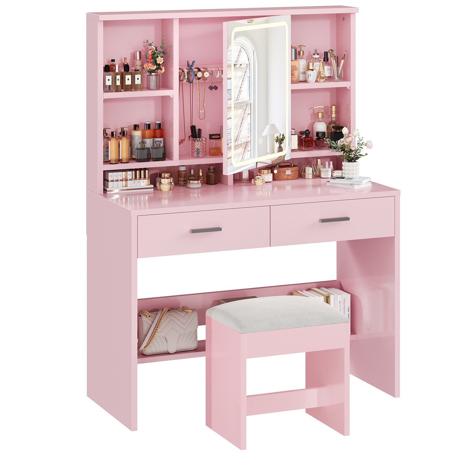 HOMALL Schminktisch Schminktisch mit Spiegel und LED 2 Schubladen und 6 Abl günstig online kaufen