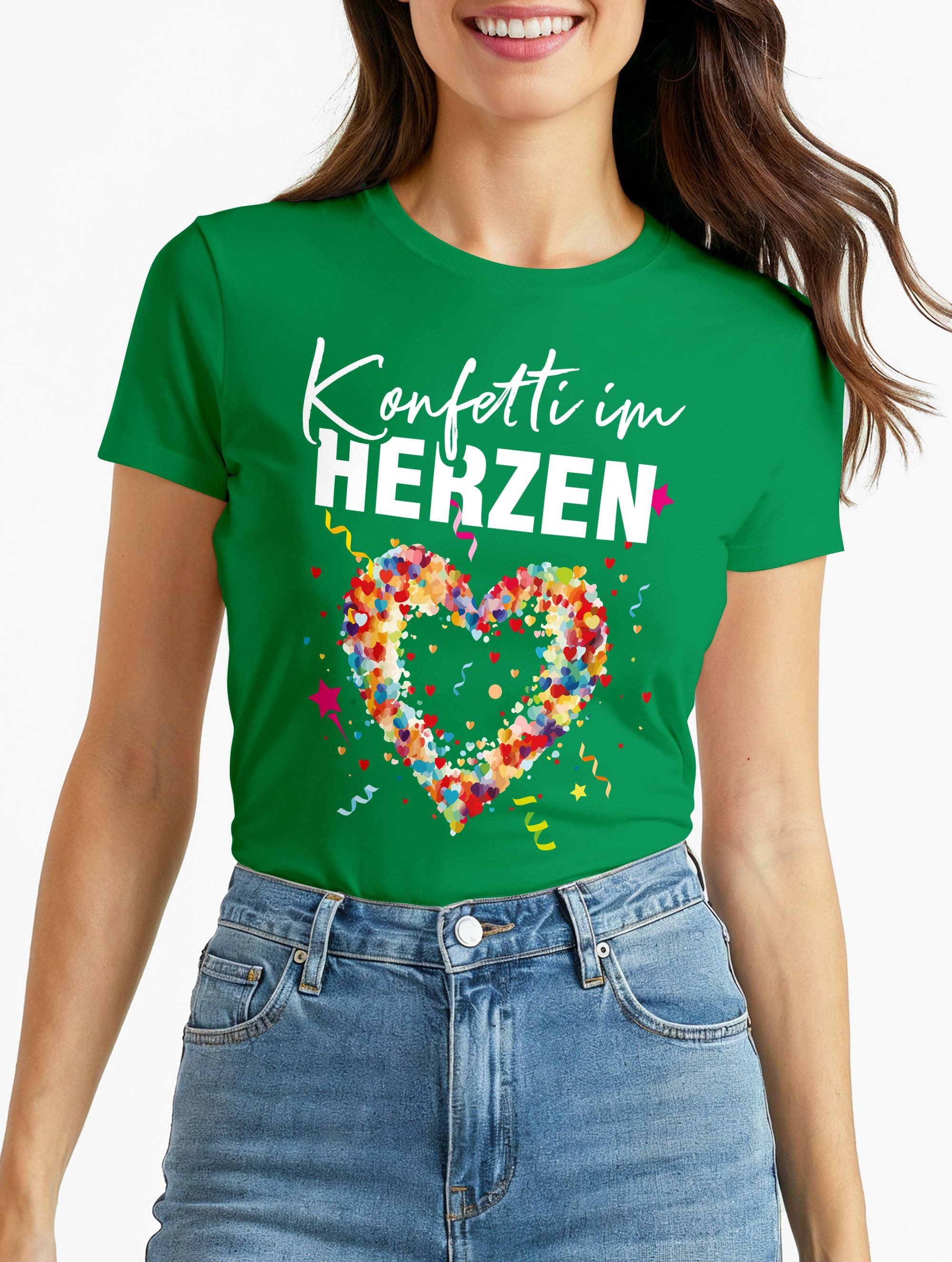 MoonWorks Print-Shirt Damen T-Shirt Fasching Karneval Konfetti im Herzen Ko günstig online kaufen