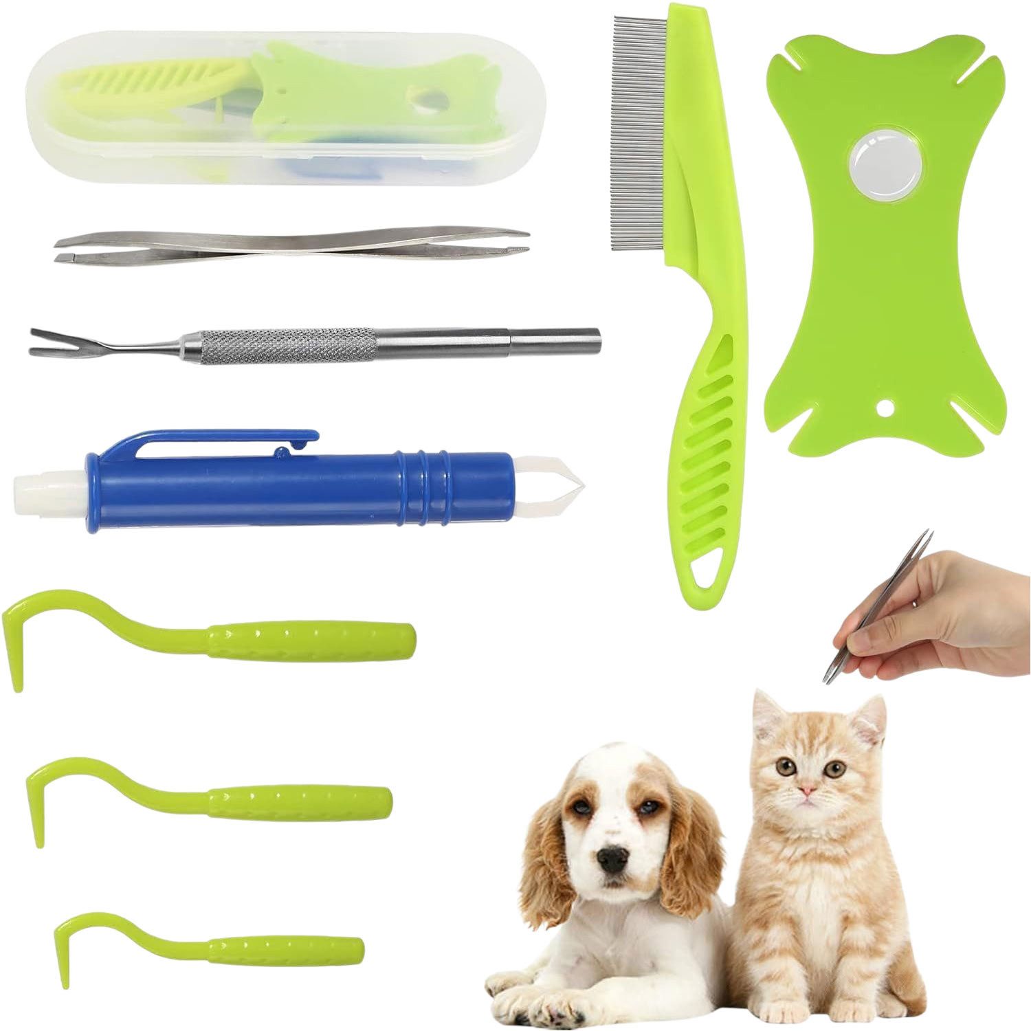 Zeckenpinzette Zeckenentferner Set mit Lupe,Zeckenzange für Katzen und Hunde,9 Stück