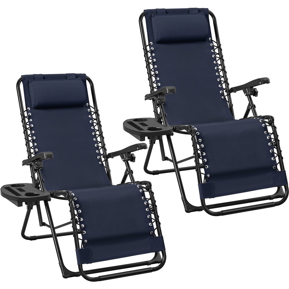 Yaheetech Gartenliege Zero-Gravity-Klappstuhl Klappbar & Tragbar, 2 St., 2er-Set Gartenstuhl mit Kopfkissen & Becherhalter