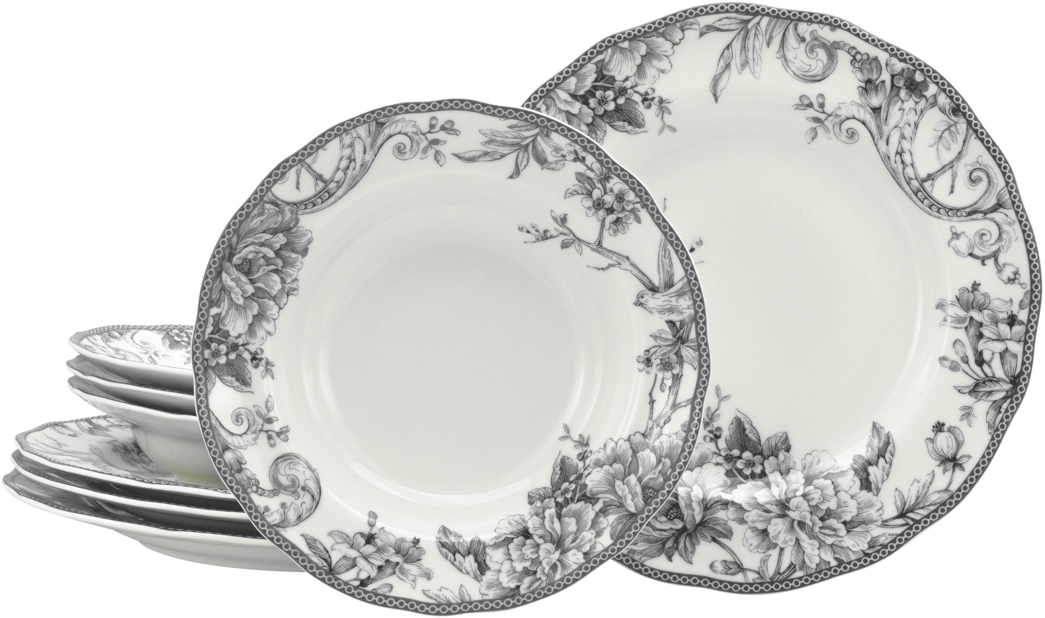 CreaTable Tafelservice Adelaide, Service 8-tlg. (8-tlg), 4 Personen, Porzellan, Teller Set, Nostalgischer Vintage Dekor, Elegante Form
