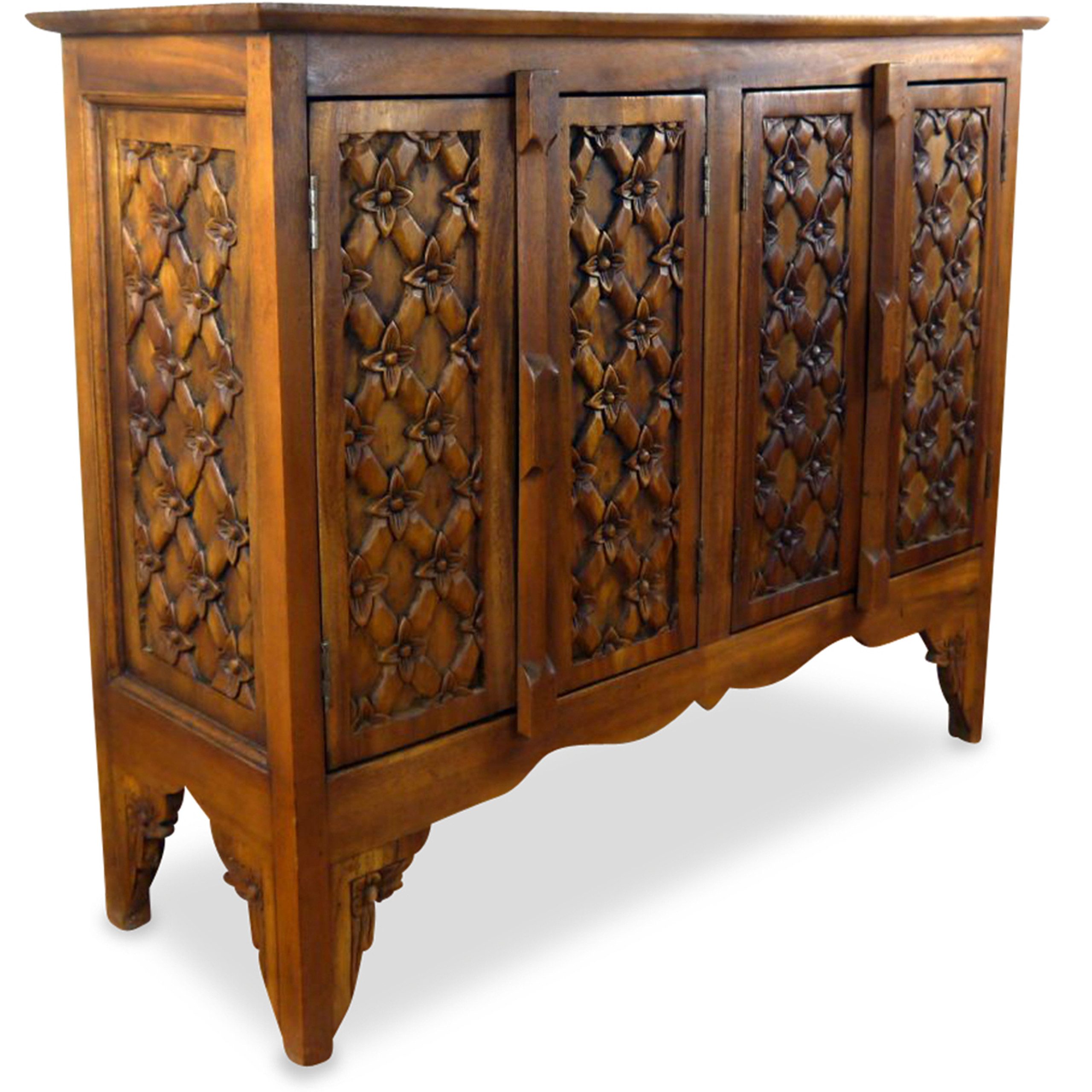 livasia Sideboard Sideboard Massivholz 100x40x80cm Akazie handgeschnitzte Blumen