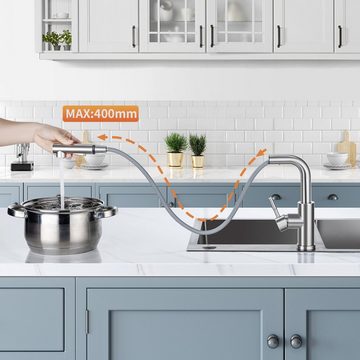 Lonheo Küchenarmatur 360° Drehbar Edelstahl Küchenarmatur Ausziehbar Wasserhahn mit 2 Strahlarten Brause