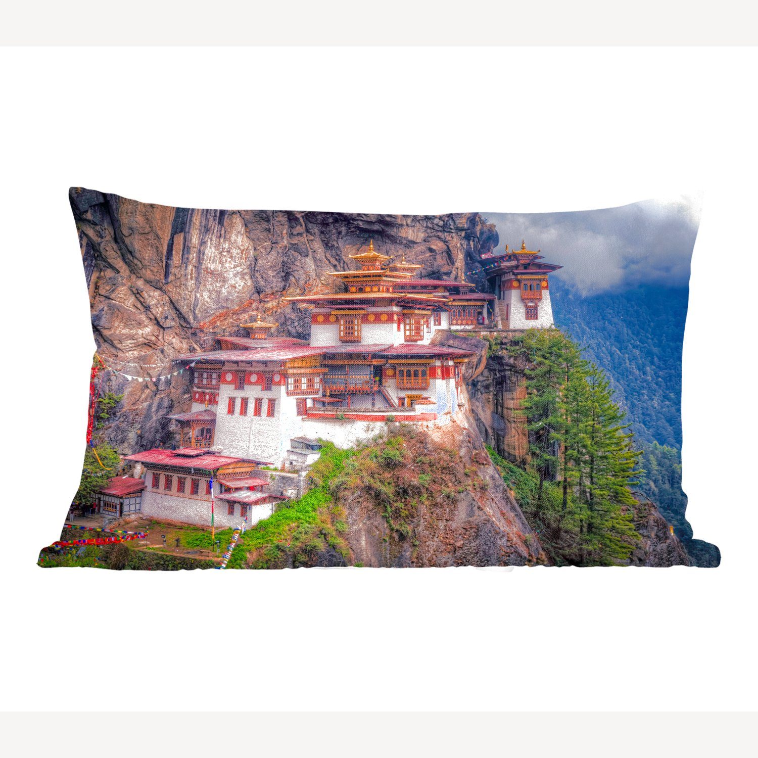 MuchoWow Dekokissen Buddhistischer Tempel auf einem Berg in Bhutan, Wohzimmer Dekoration, Zierkissen, Dekokissen mit Füllung, Schlafzimmer