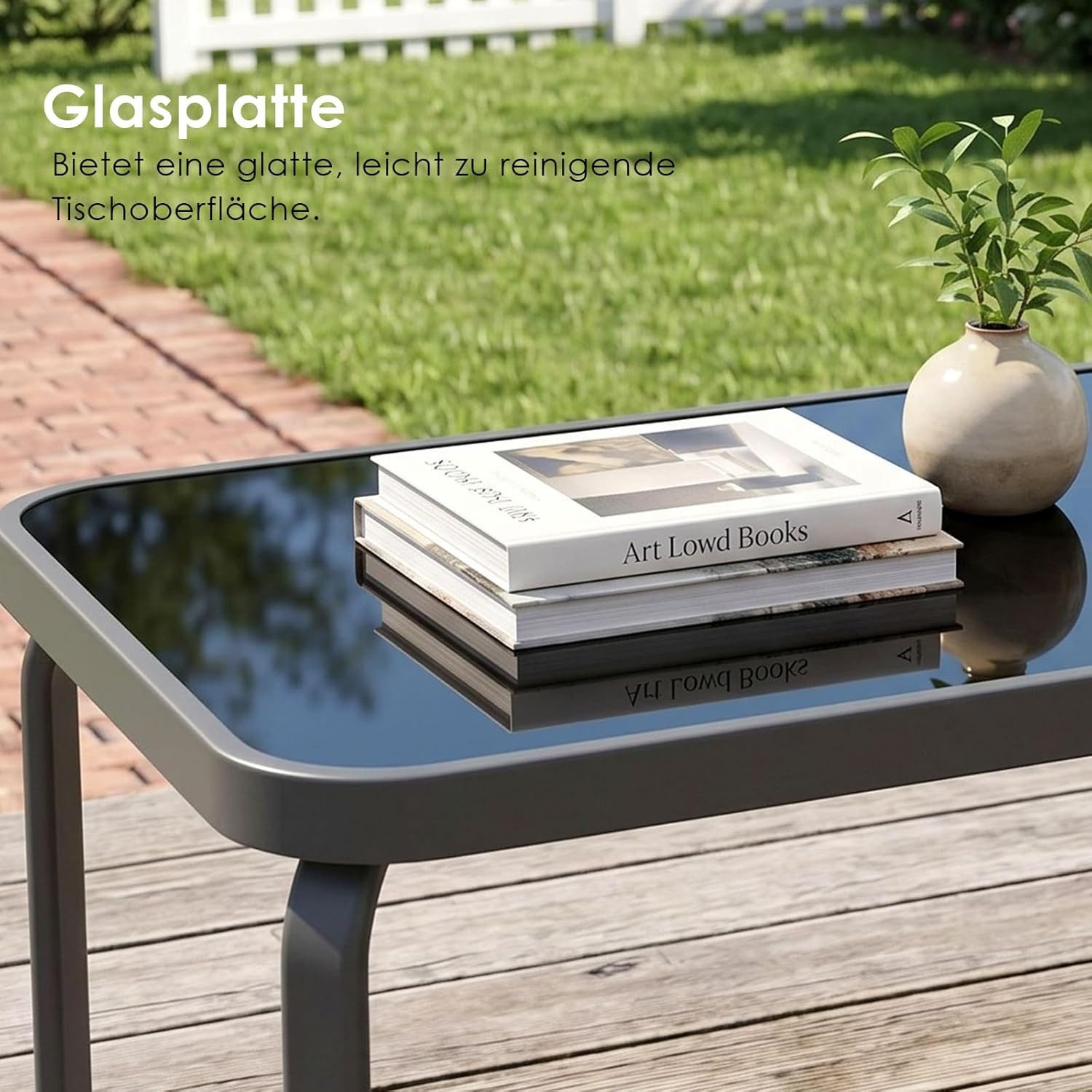 TLGREEN Gartenlounge-Set 4-teiliges Gartenmöbel Set, (Wetterfeste Sitzgruppe mit 1 Gartenbank, 2 Stühlen & 1 Glastisch, Textilene Outdoor Lounge), Modern Balkon – Bild 5 von 5