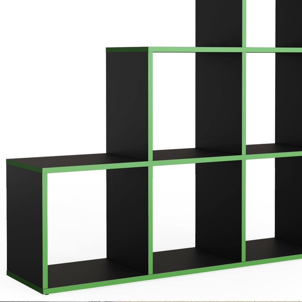grün Raumteiler 6 Stufenregal Vicco schwarz Fächer Treppenregal Schwarz/Grün