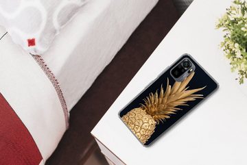 MuchoWow Handyhülle Ananas - Gold - Farbe - Schwarz - Obst - Luxus, Phone Case, Handyhülle Xiaomi Redmi Note 10, Silikon, Schutzhülle