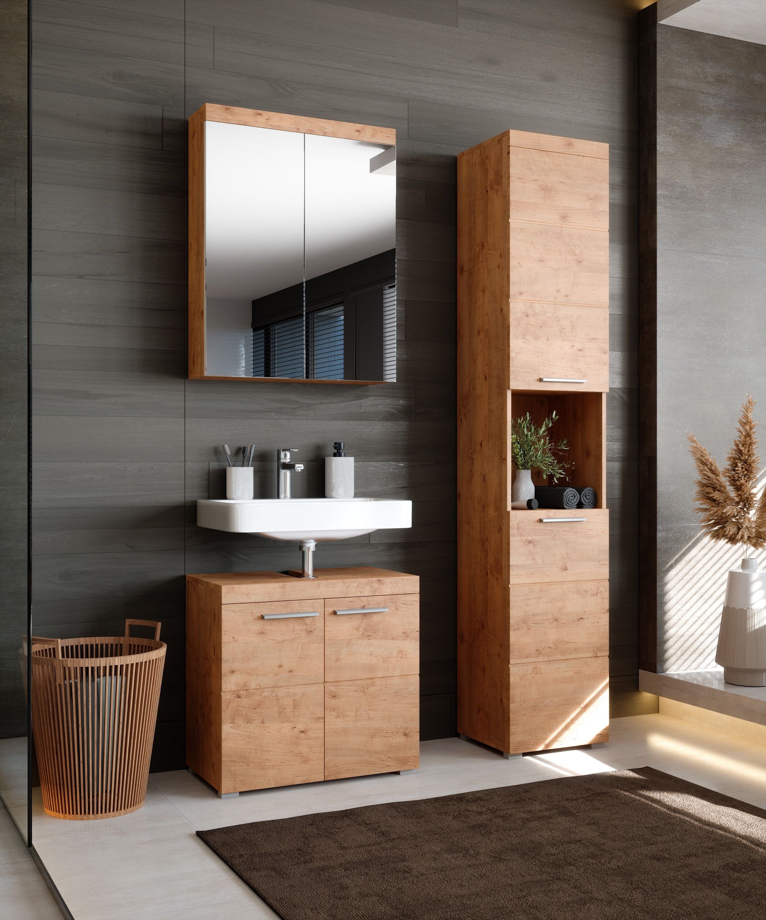 Newroom Hochschrank Trinity Wildeiche Wildeiche Badezimmerschrank günstig online kaufen