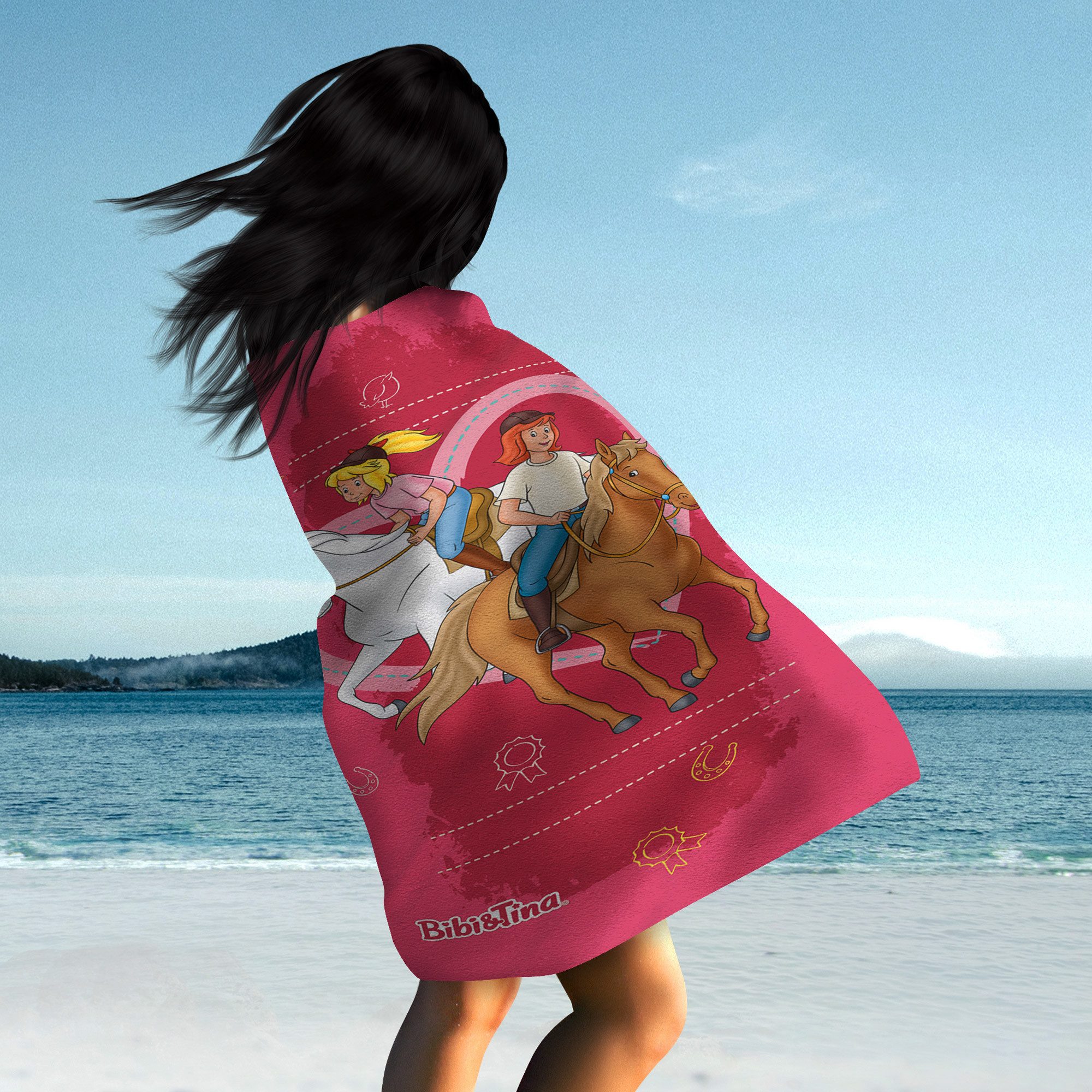 BERONAGE Strandtuch Bibi und Tina Badetuch Herz 75x150 cm, 100% Baumwolle (1-St), Frottee in Velours-Qualität – Bild 5 von 5