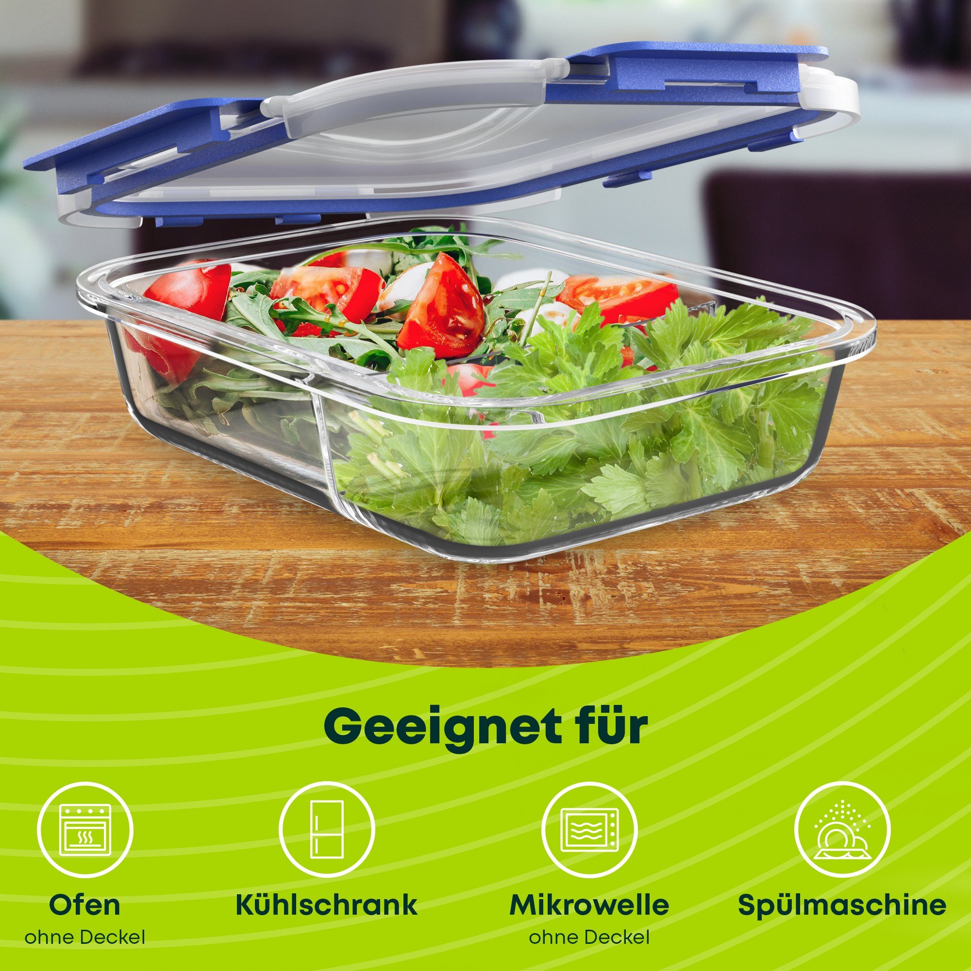 Goldhofer Vorratsglas Glasbehälter mit Deckel luftdicht & BPA-frei ideal als Meal Prep Boxen, (Spar-Set, 1-tlg., verschiedene Setgrößen), Hitzebeständig ohne Deckel, Backen ohne Deckel