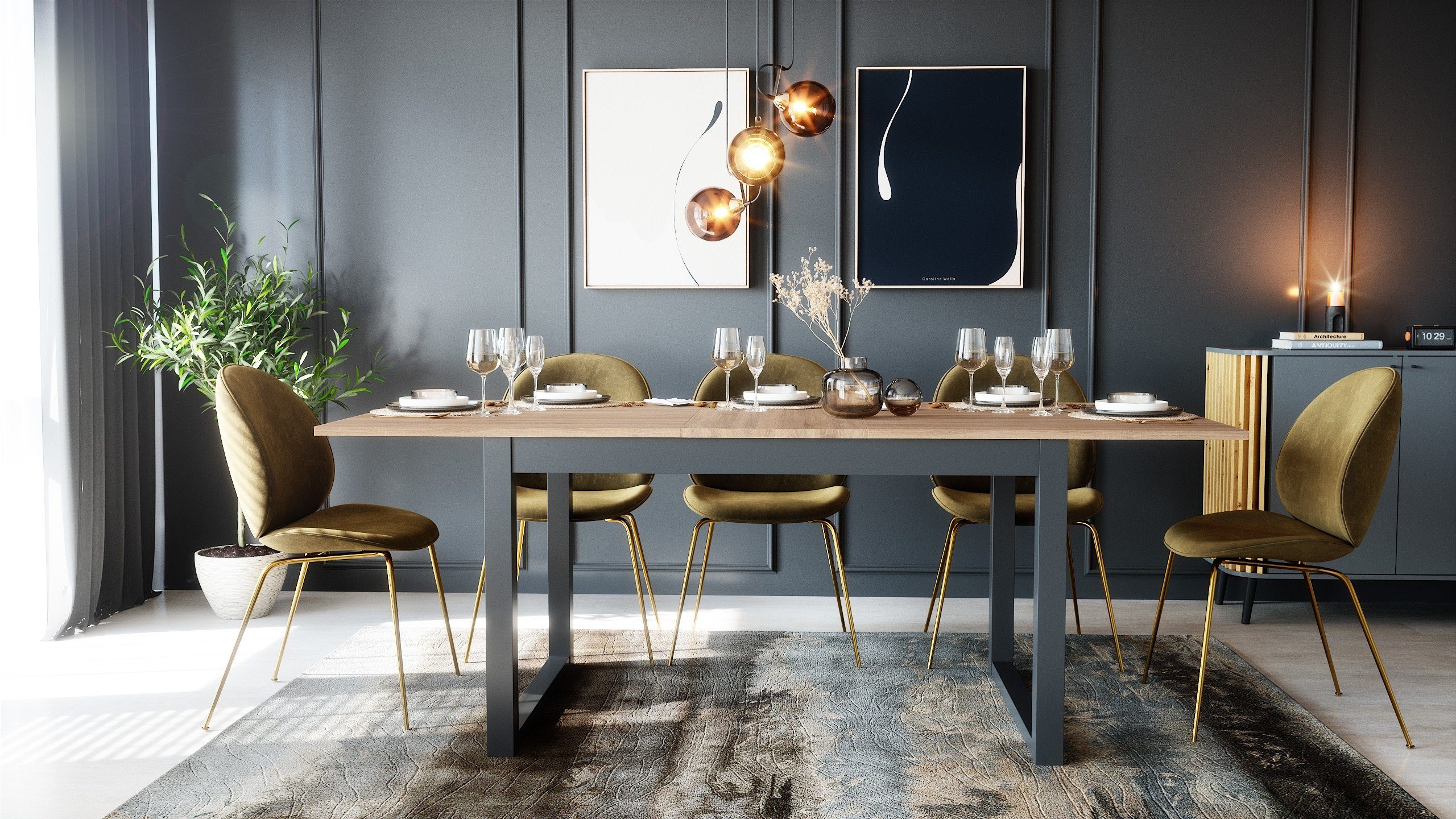 Newroom Esstisch Vincent, ausziehbar 160-200 cm inkl. Tischplatte Anthrazit günstig online kaufen