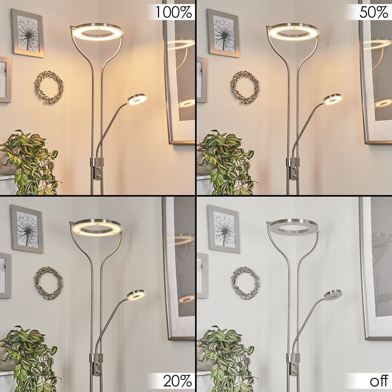Lumen in Stehlampe integrierten + 17 LED aus Stehlampe Watt Metall/Kunststoff/Glas »Rualp« mit hofstein 3000 Tastdimmer, Nickel-matt/Klar/Weiß, LED, 1660 Kelvin, Bodenlampe